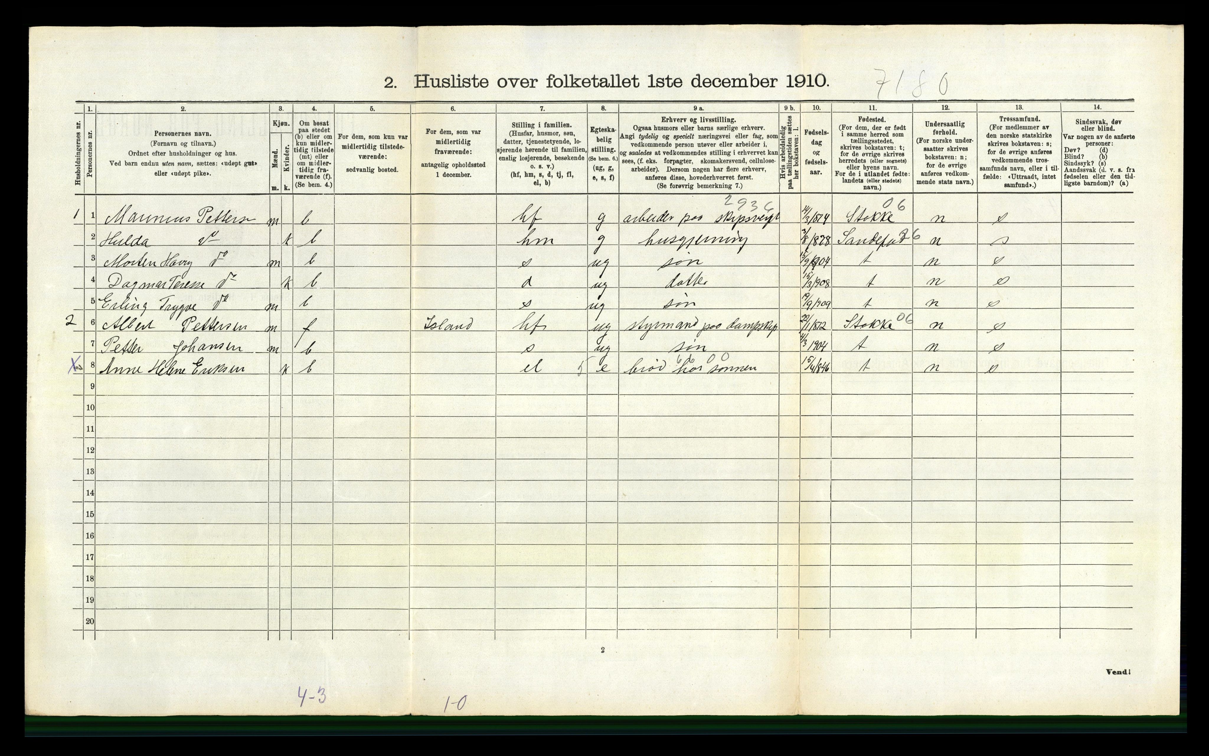 RA, 1910 census for Sandeherred, 1910, p. 1942