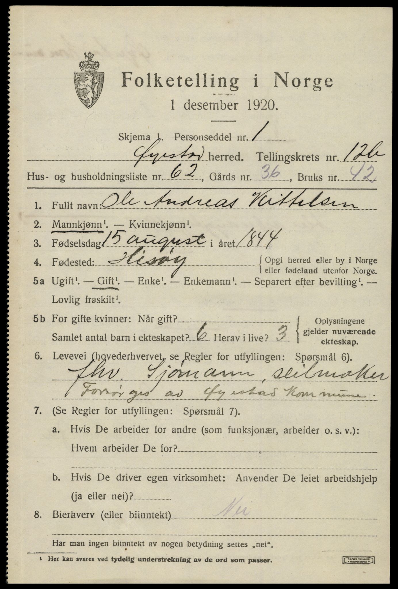 SAK, 1920 census for Øyestad, 1920, p. 8106