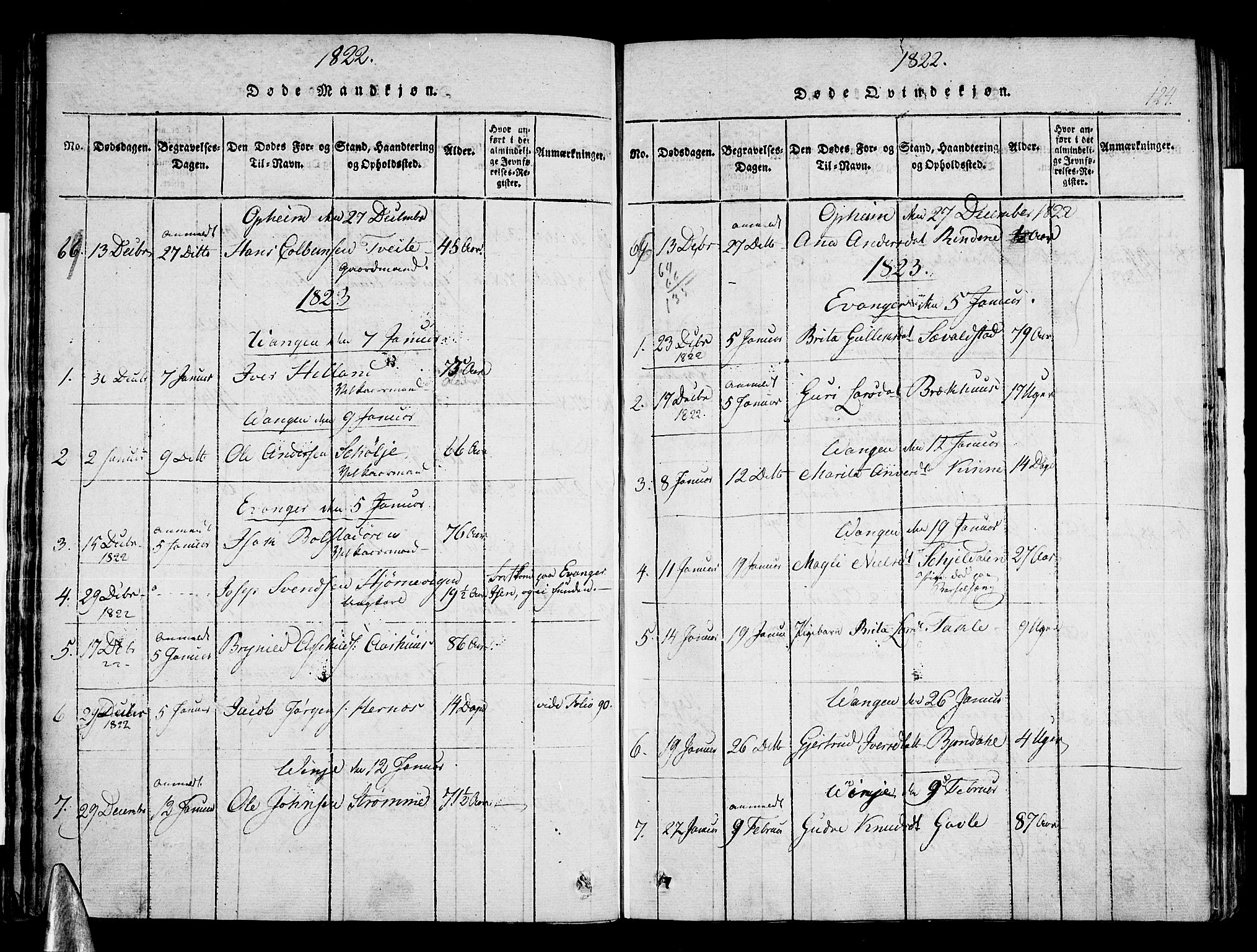 Voss sokneprestembete, AV/SAB-A-79001/H/Haa: Parish register (official) no. A 11, 1816-1827, p. 124