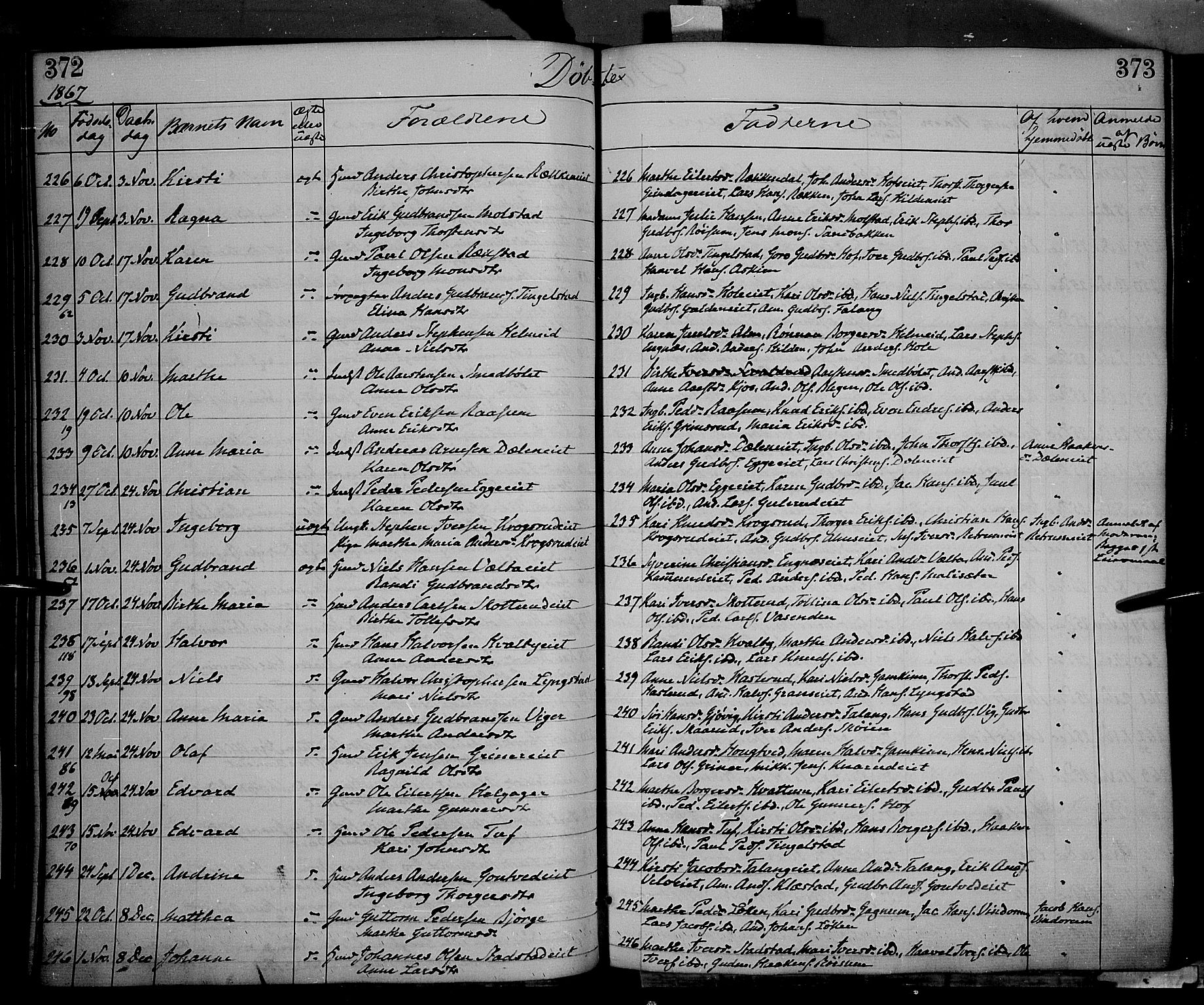 Gran prestekontor, AV/SAH-PREST-112/H/Ha/Haa/L0012: Parish register (official) no. 12, 1856-1874, p. 372-373