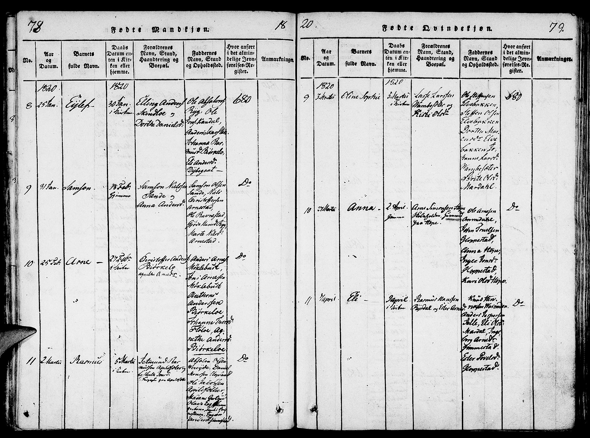 Gloppen sokneprestembete, AV/SAB-A-80101/H/Haa/Haaa/L0006: Parish register (official) no. A 6, 1816-1826, p. 78-79