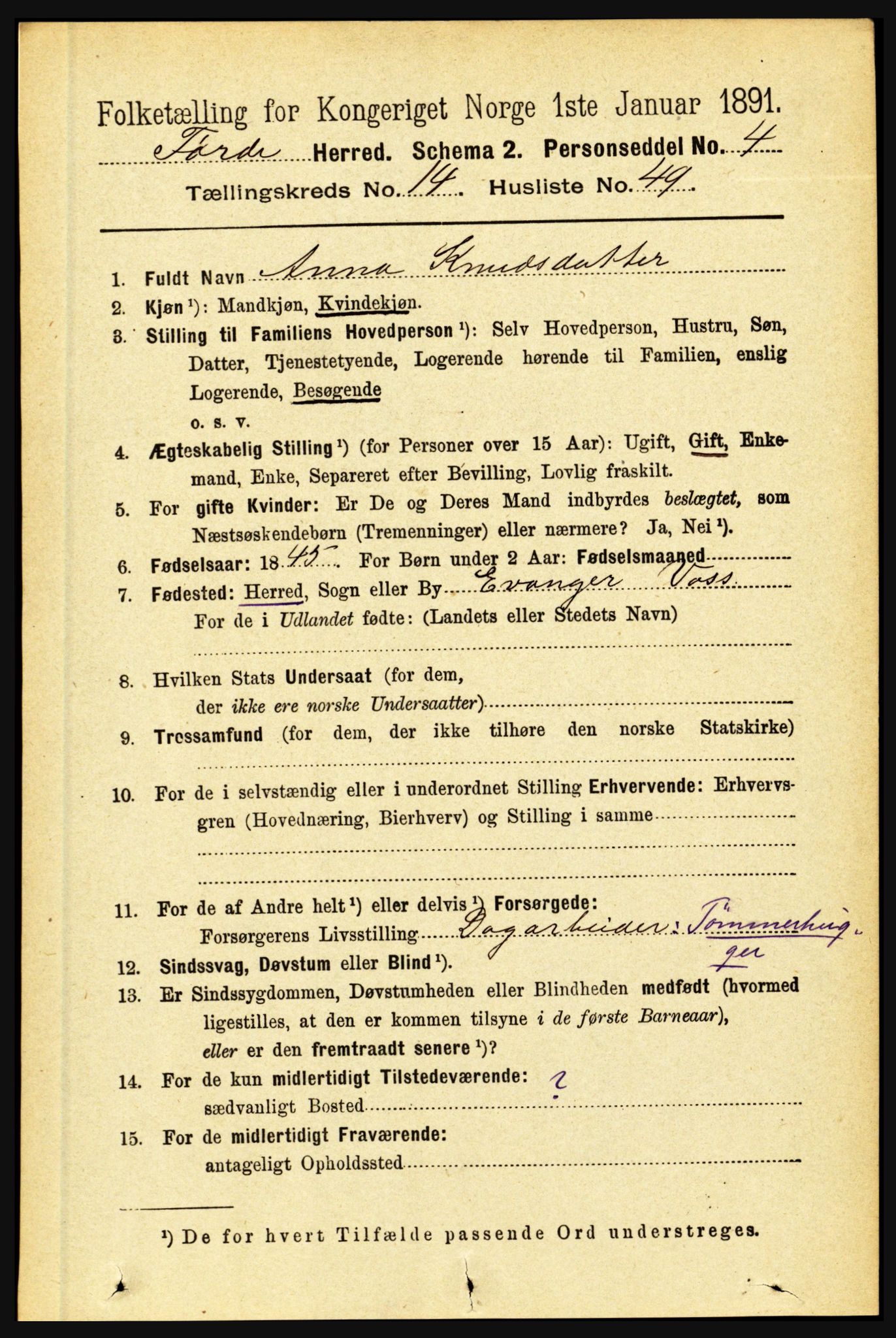 RA, 1891 census for 1432 Førde, 1891, p. 5422