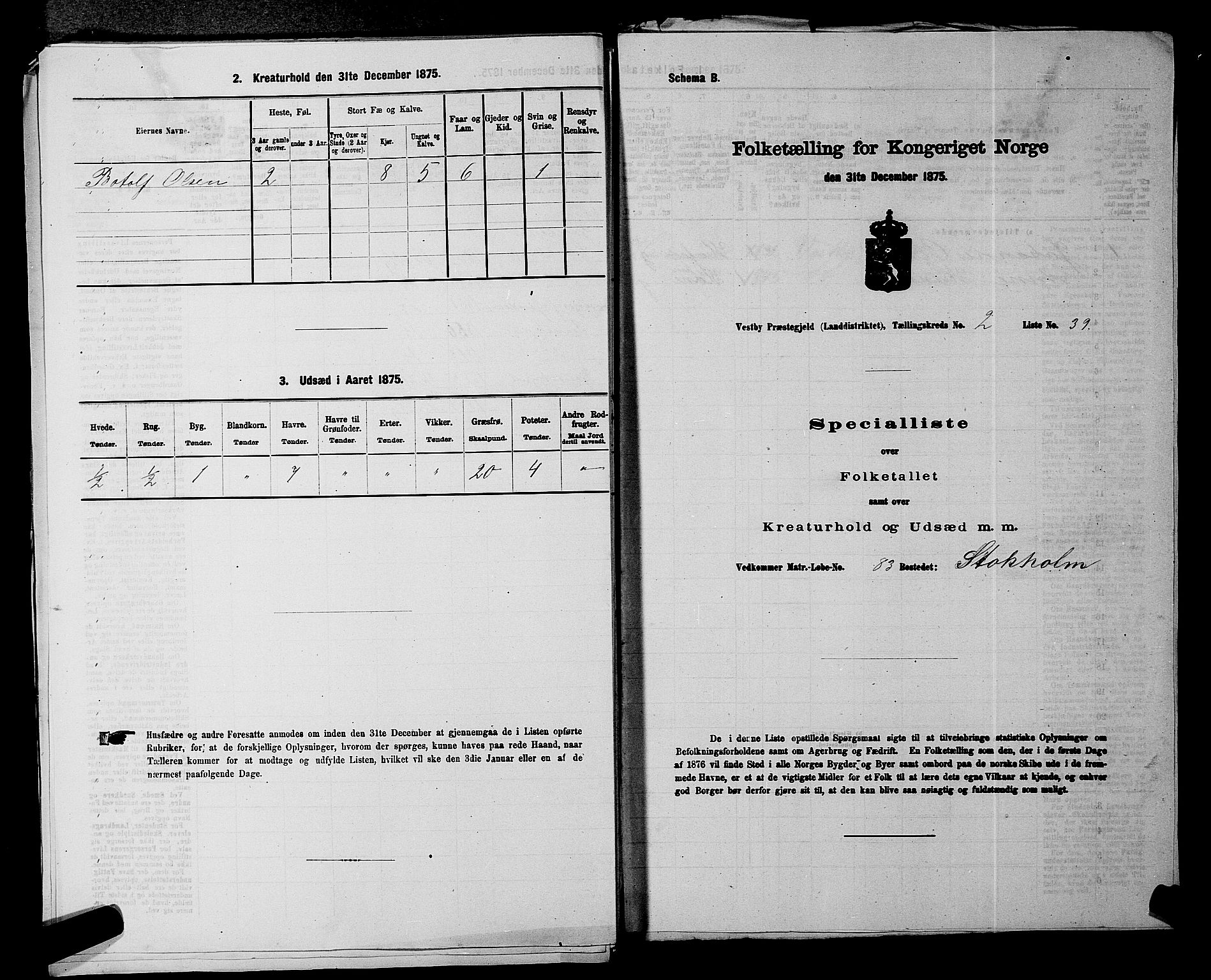 RA, 1875 census for 0211L Vestby/Vestby, Garder og Såner, 1875, p. 281