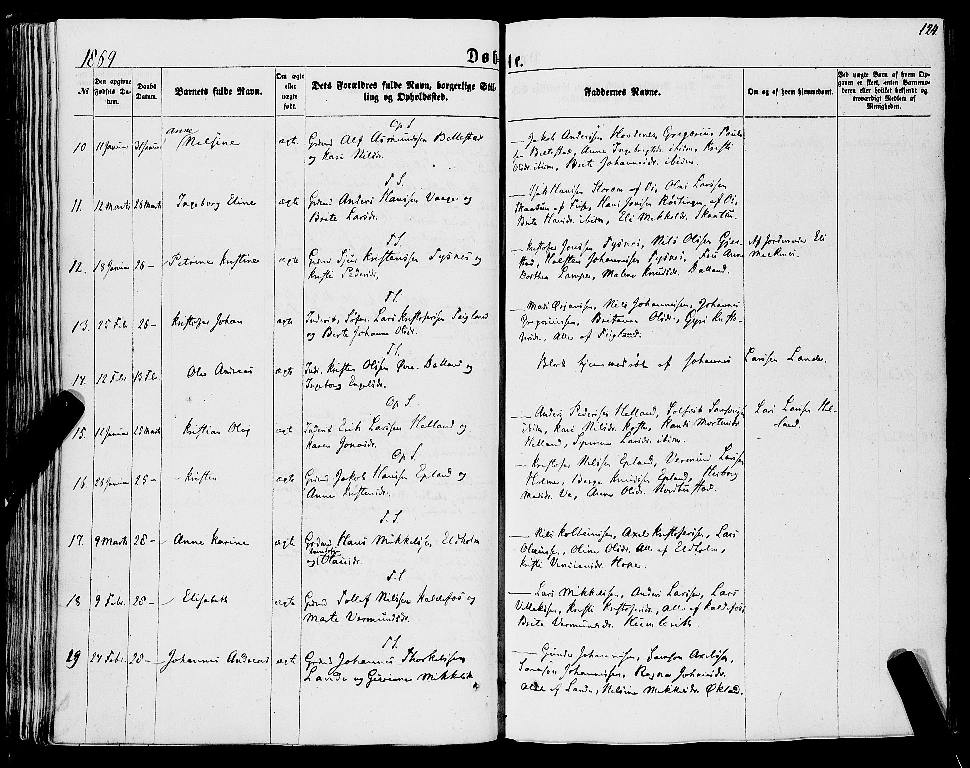 Tysnes sokneprestembete, AV/SAB-A-78601/H/Haa: Parish register (official) no. A 11, 1860-1871, p. 124