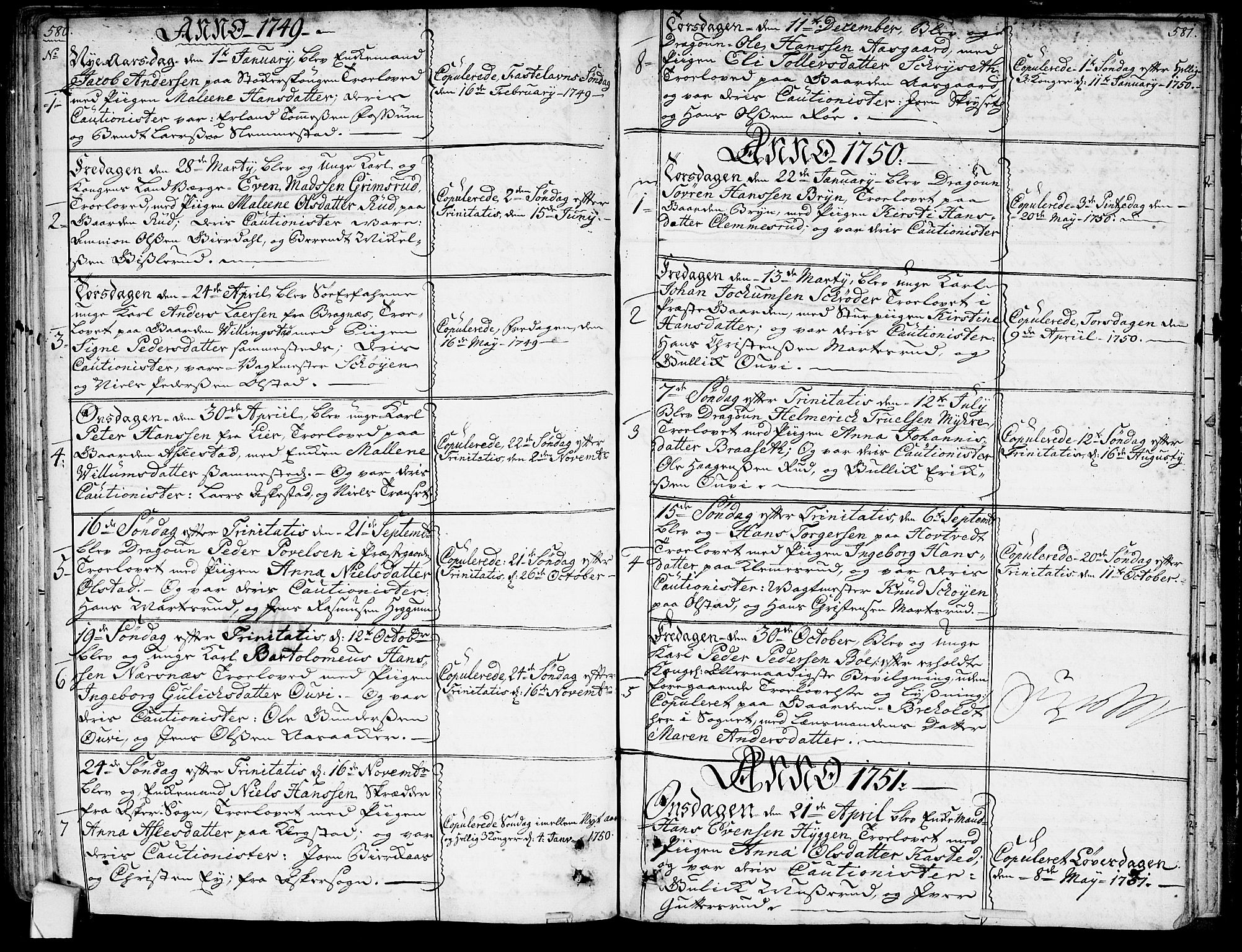 Røyken kirkebøker, AV/SAKO-A-241/G/Ga/L0001: Parish register (copy) no. 1, 1740-1768, p. 580-581