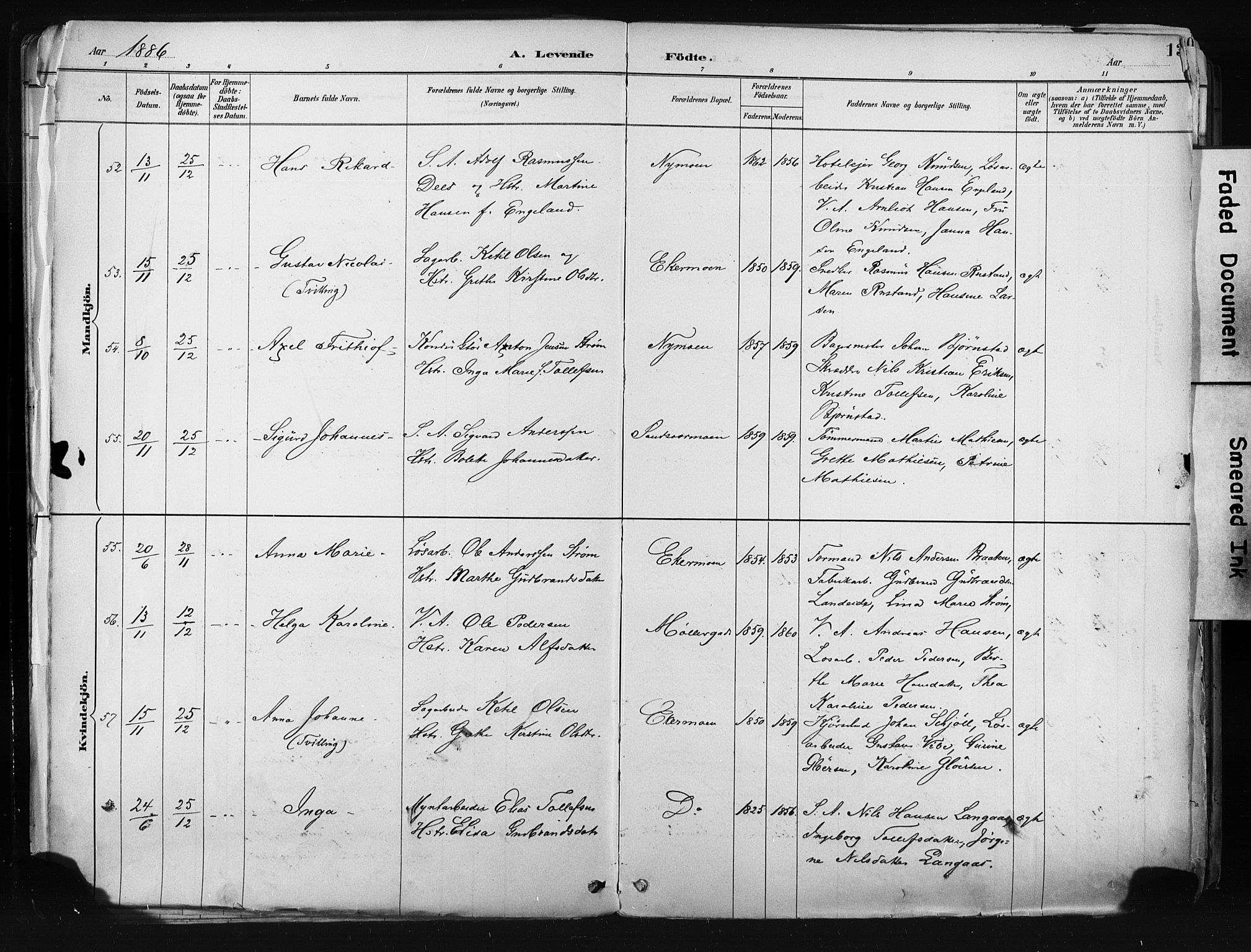 Kongsberg kirkebøker, AV/SAKO-A-22/F/Fb/L0002: Parish register (official) no. II 2, 1886-1896, p. 13