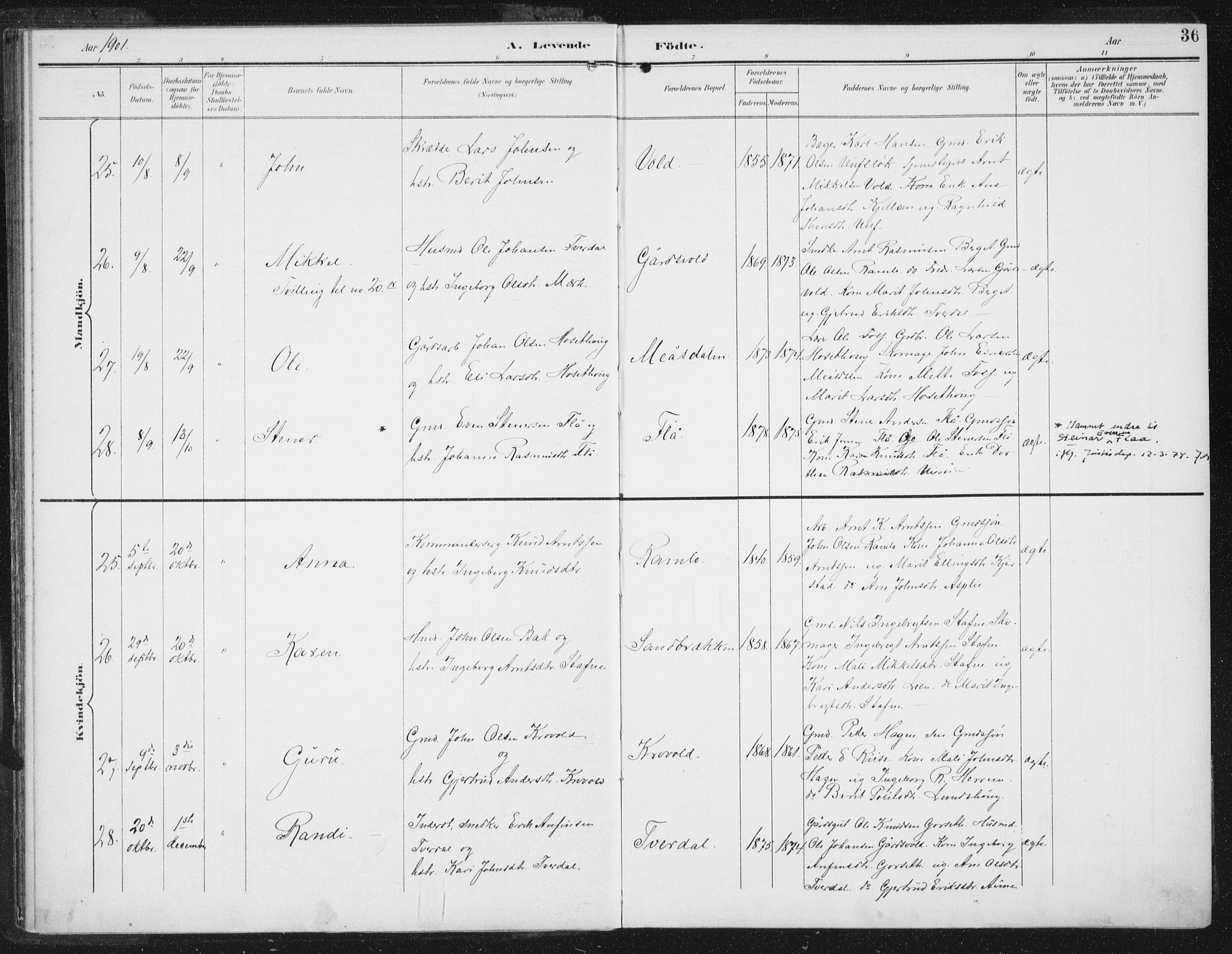 Ministerialprotokoller, klokkerbøker og fødselsregistre - Sør-Trøndelag, AV/SAT-A-1456/674/L0872: Parish register (official) no. 674A04, 1897-1907, p. 36