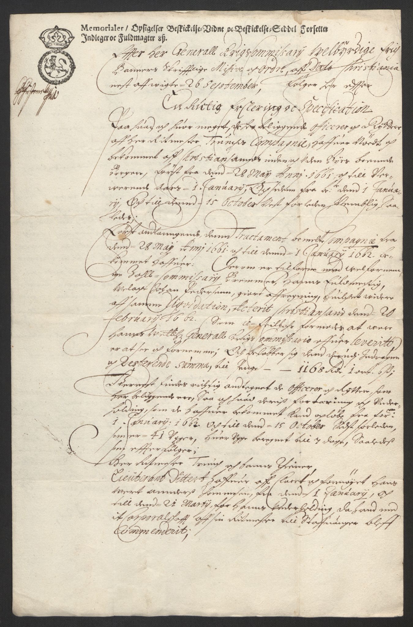 Rentekammeret inntil 1814, Reviderte regnskaper, Byregnskaper, AV/RA-EA-4066/R/Rm/L0258: [M1] Kontribusjonsregnskap, 1664-1700, p. 131