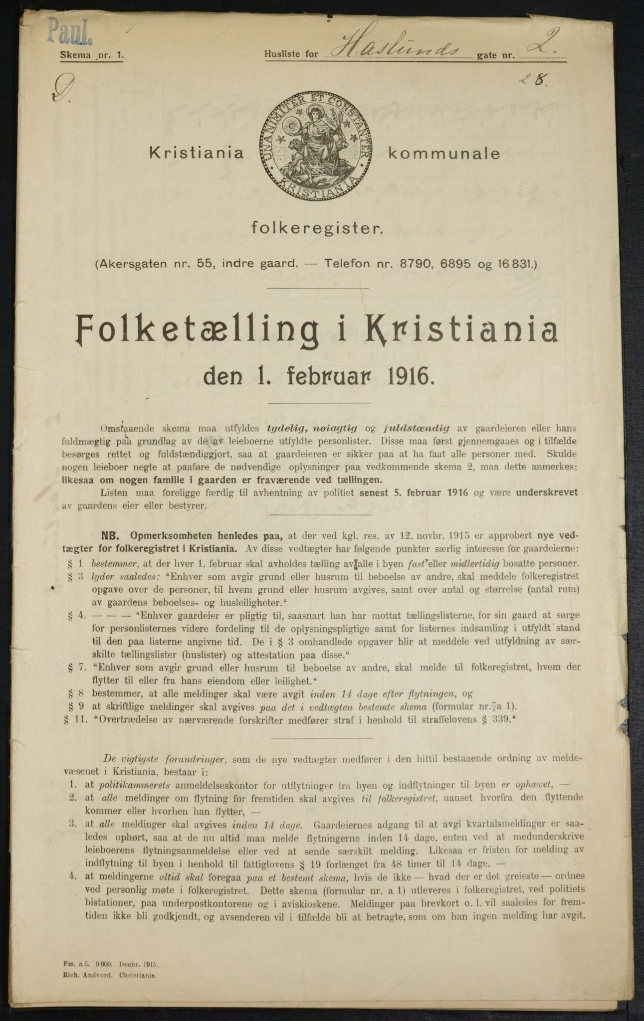 OBA, Municipal Census 1916 for Kristiania, 1916, p. 27146