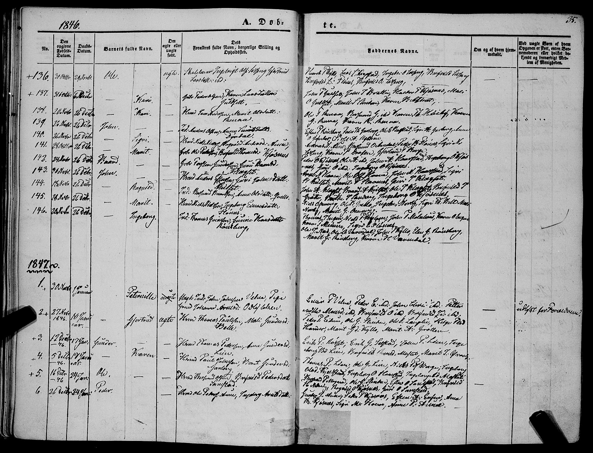 Ministerialprotokoller, klokkerbøker og fødselsregistre - Sør-Trøndelag, SAT/A-1456/695/L1145: Parish register (official) no. 695A06 /1, 1843-1859, p. 35