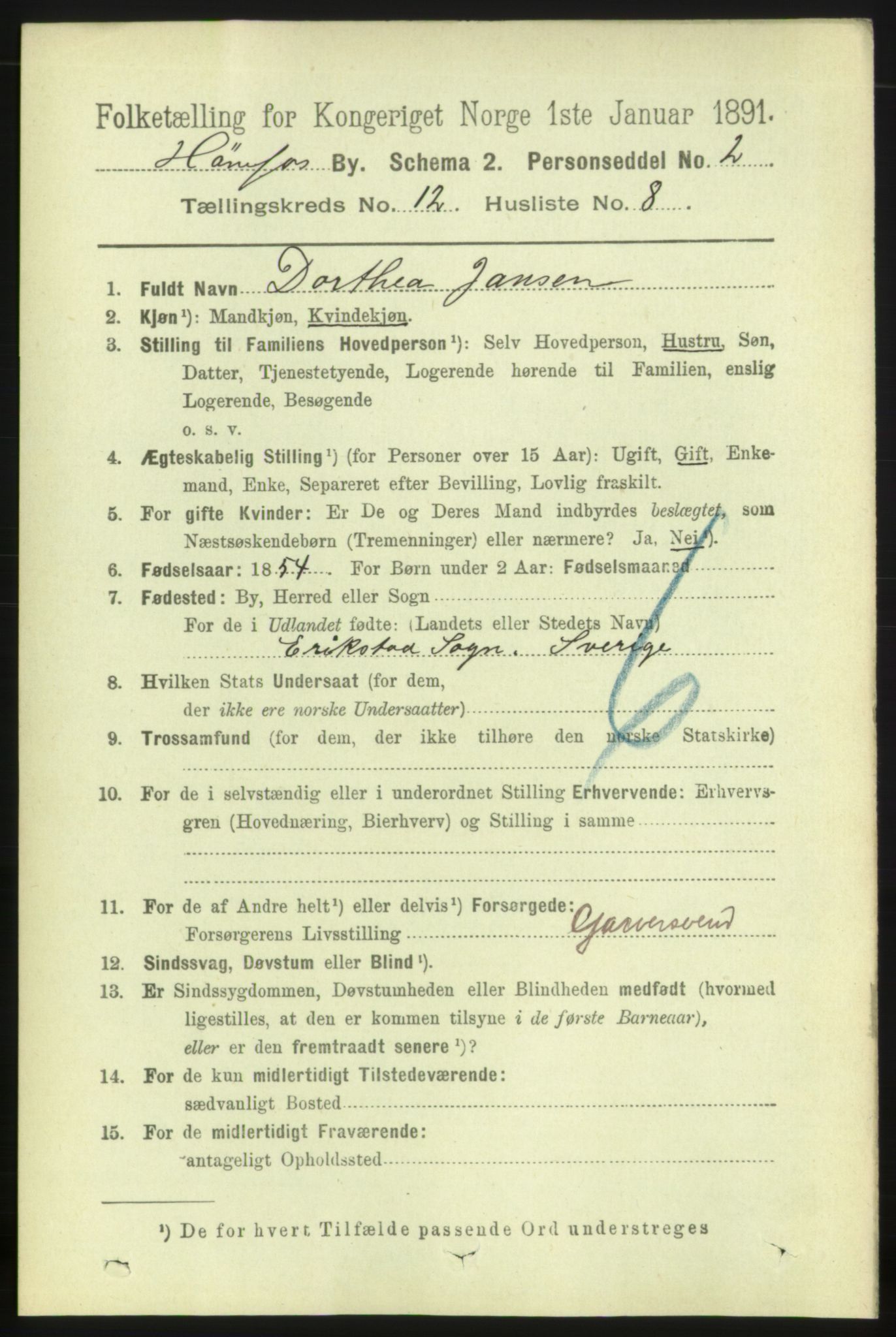 RA, 1891 census for 0601 Hønefoss, 1891, p. 1601