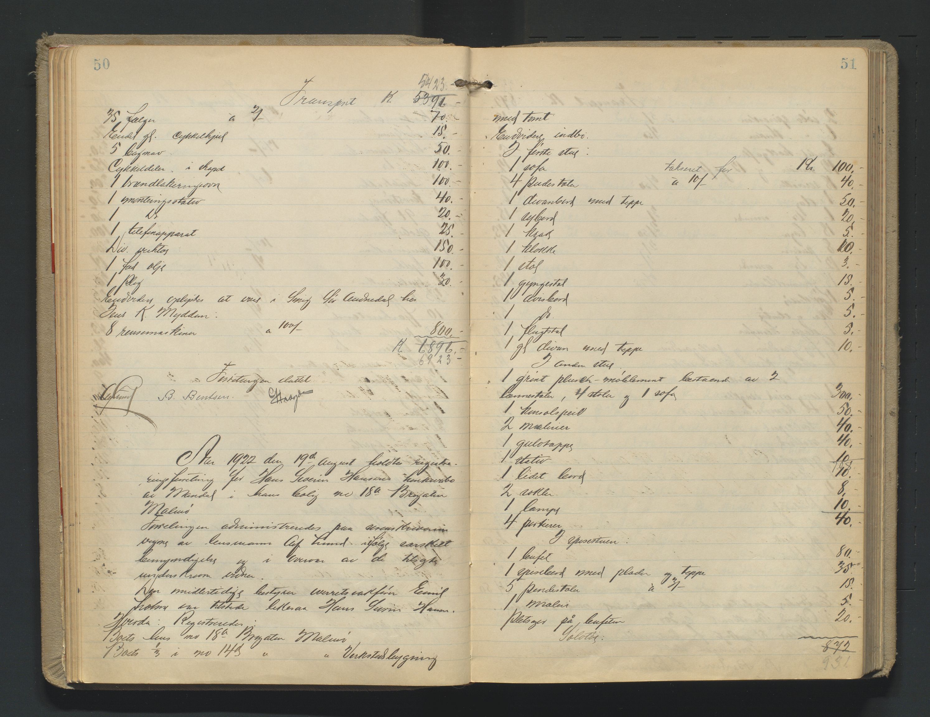 Mandal sorenskriveri, AV/SAK-1221-0005/001/H/Hc/L0067: Skifteregistreringsprotokoll nr 23 Mandal by, 1921-1944, p. 50-51