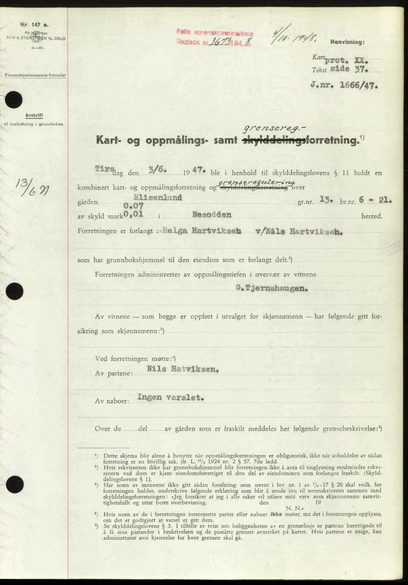 Follo sorenskriveri, SAO/A-10274/G/Ga/Gaa/L0085: Mortgage book no. I 85, 1948-1948, Diary no: : 3673/1948