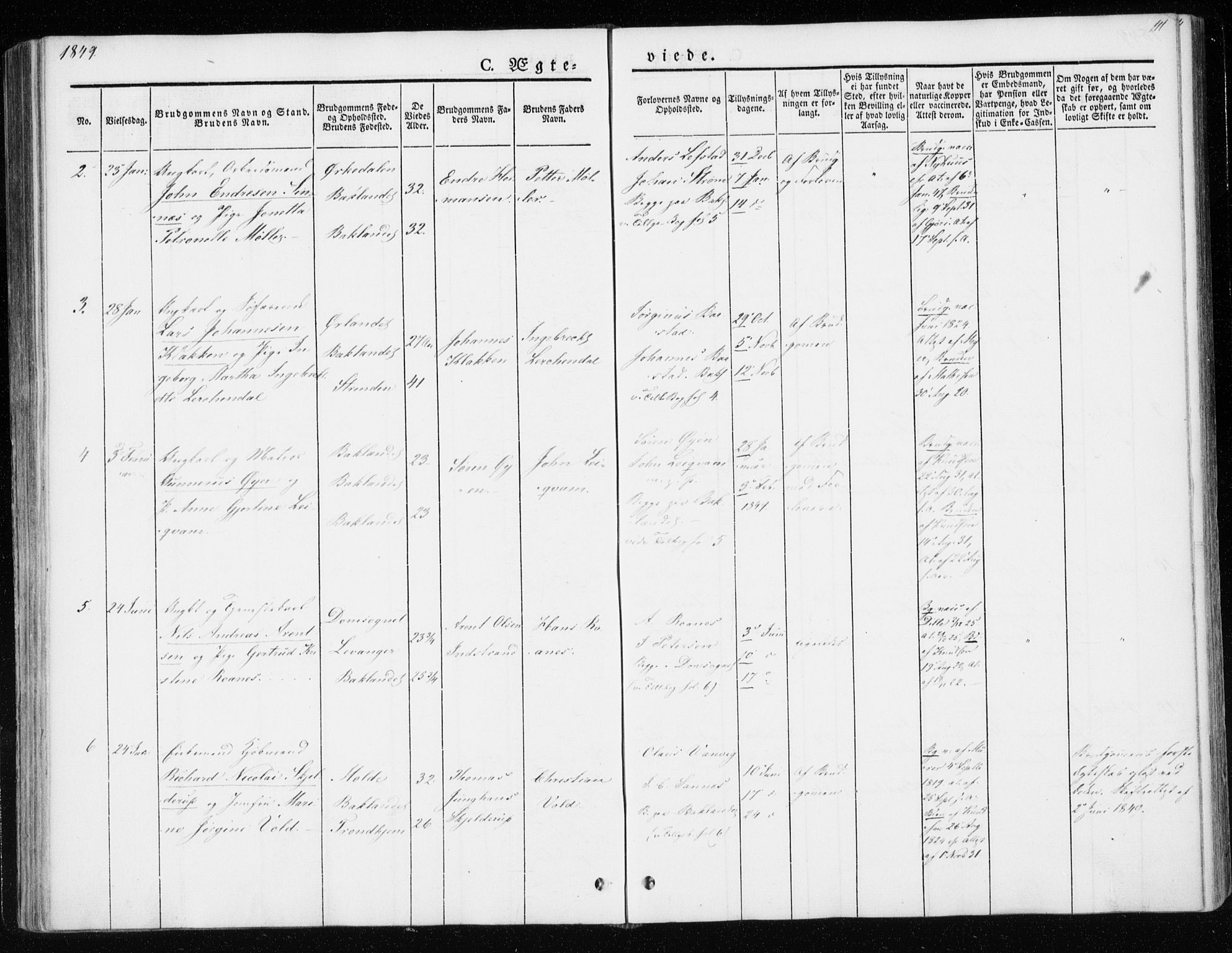 Ministerialprotokoller, klokkerbøker og fødselsregistre - Sør-Trøndelag, SAT/A-1456/604/L0183: Parish register (official) no. 604A04, 1841-1850, p. 111