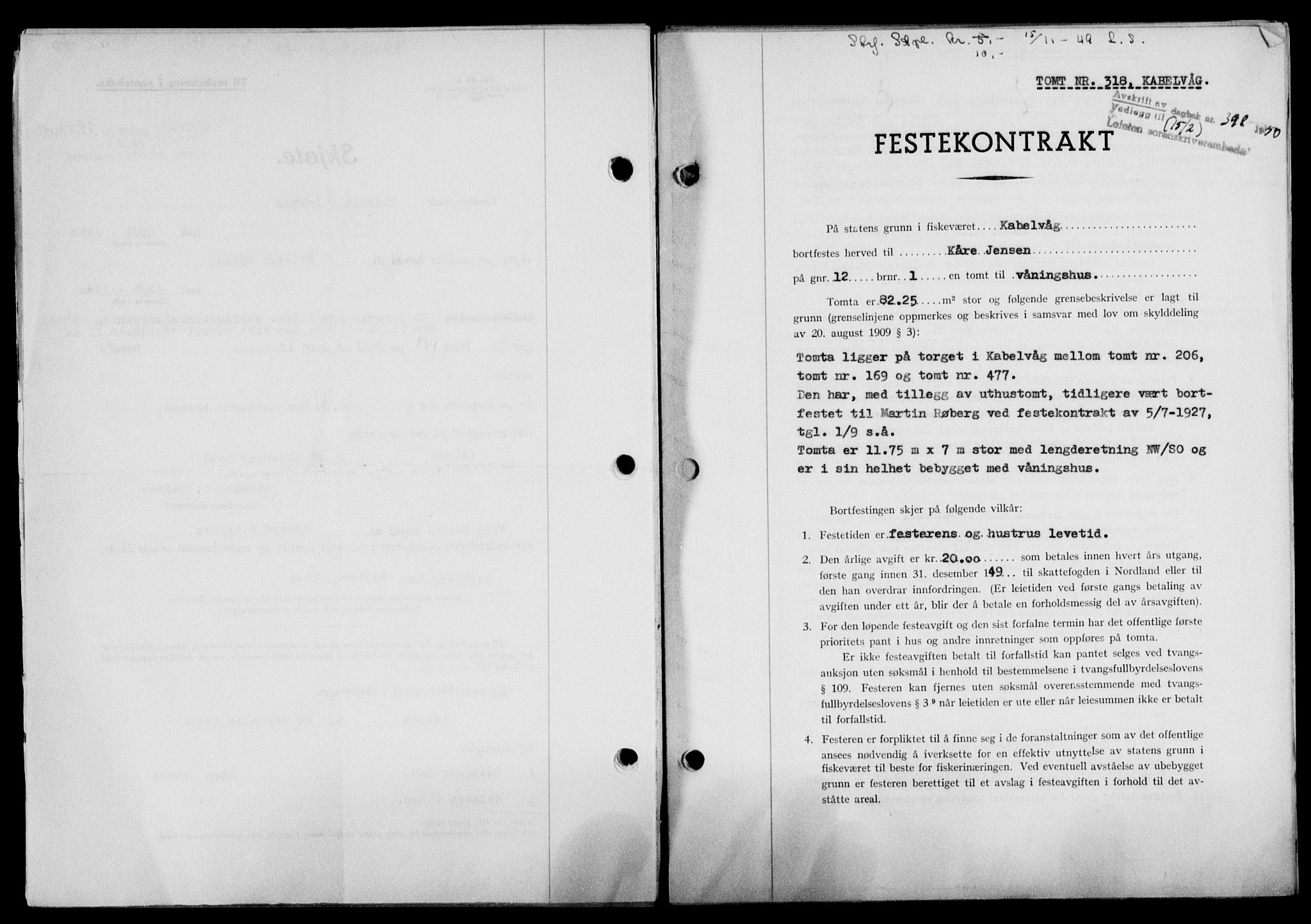 Lofoten sorenskriveri, SAT/A-0017/1/2/2C/L0023a: Mortgage book no. 23a, 1950-1950, Diary no: : 398/1950