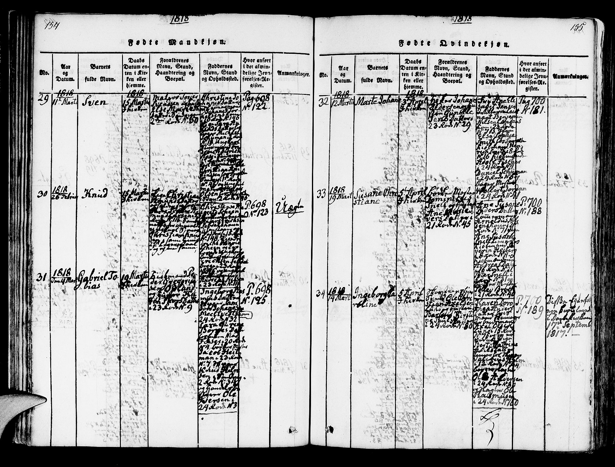 Korskirken sokneprestembete, SAB/A-76101/H/Hab: Parish register (copy) no. A 1b, 1815-1821, p. 154-155