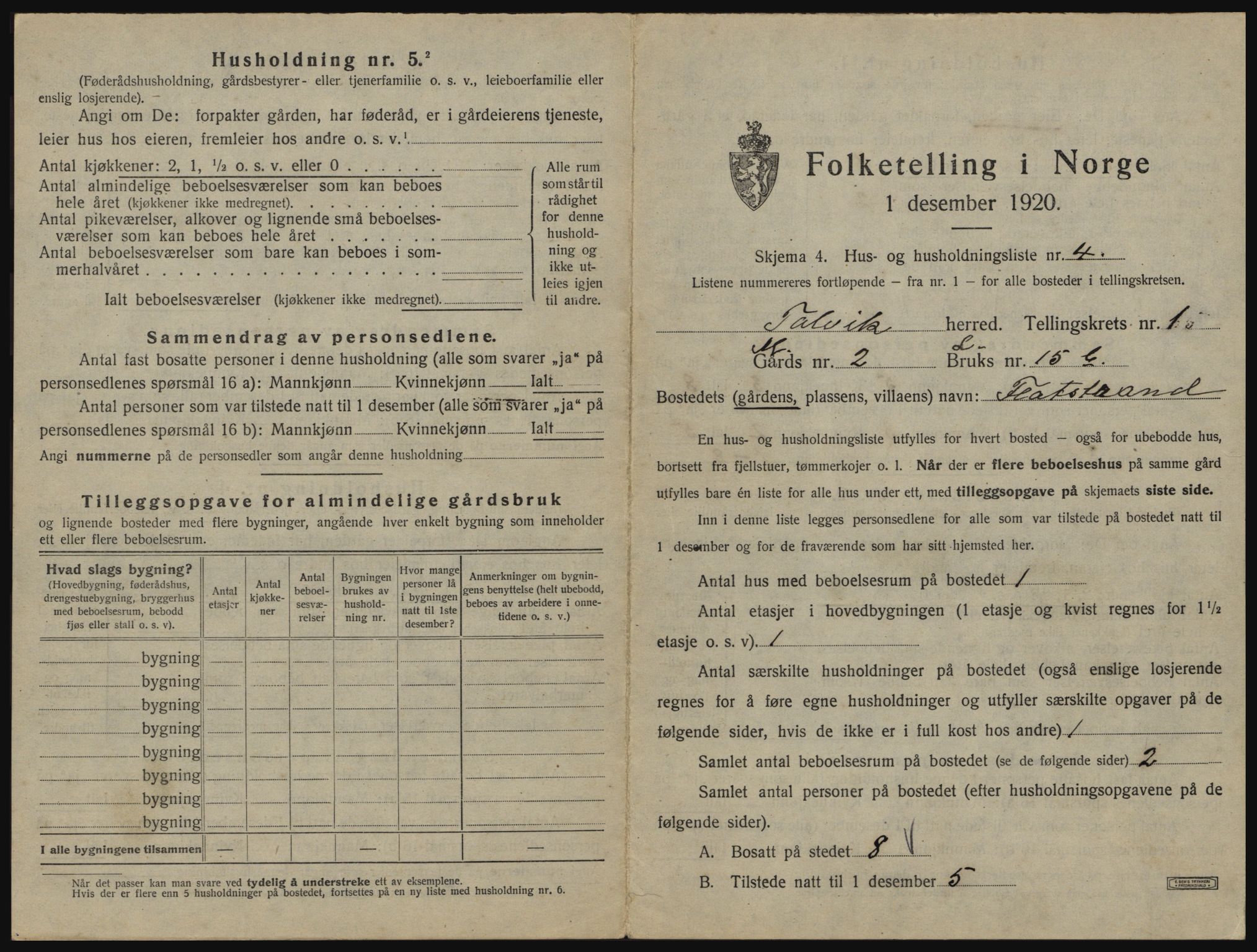 SATØ, 1920 census for Talvik, 1920, p. 46