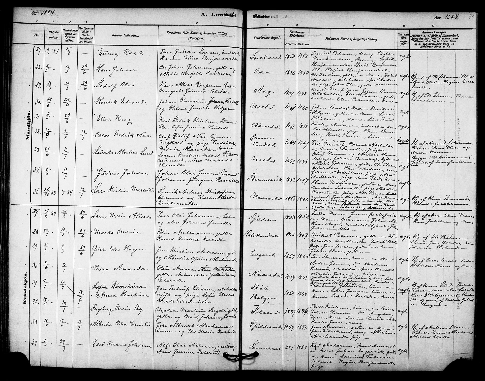 Ministerialprotokoller, klokkerbøker og fødselsregistre - Nordland, AV/SAT-A-1459/843/L0626: Parish register (official) no. 843A01, 1878-1907, p. 58