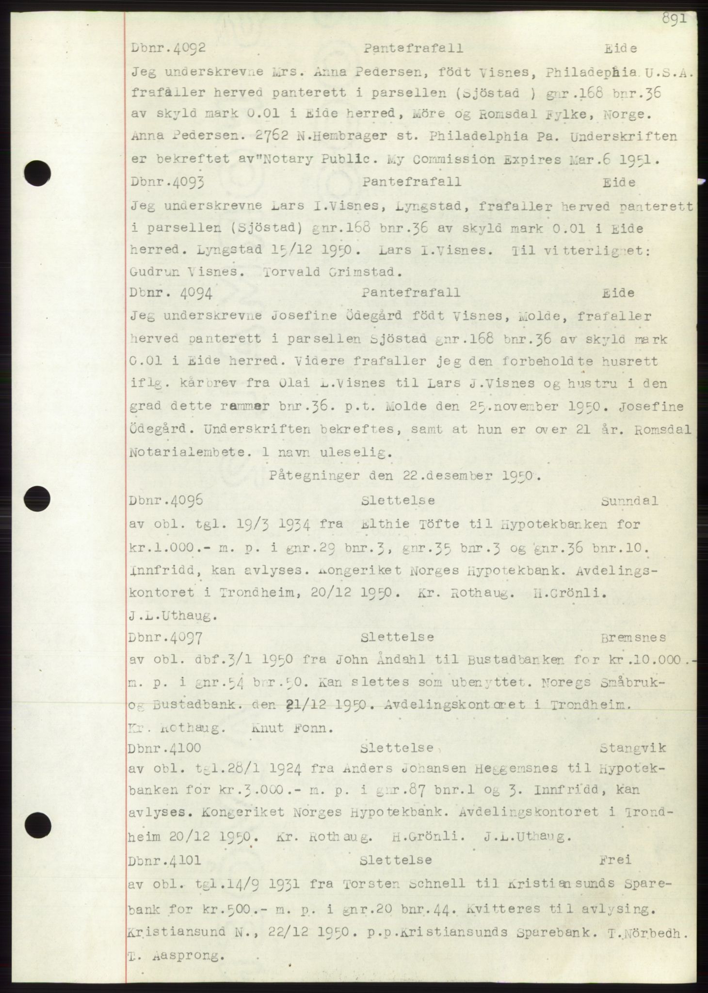 Nordmøre sorenskriveri, SAT/A-4132/1/2/2Ca: Mortgage book no. C82b, 1946-1951, Diary no: : 4092/1950