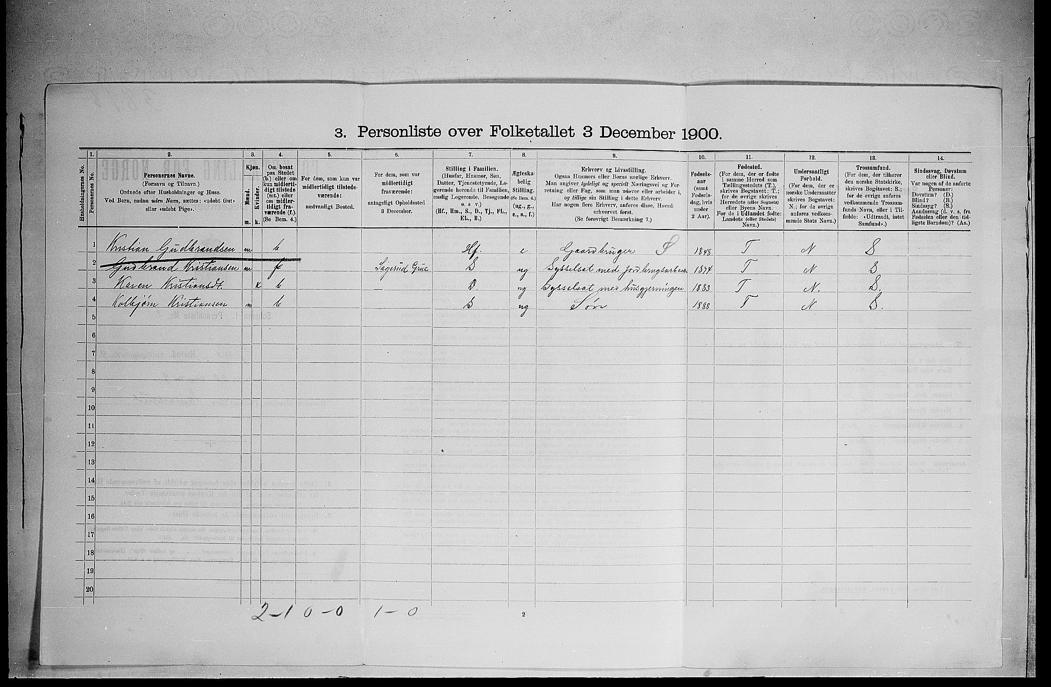 SAH, 1900 census for Grue, 1900, p. 1462