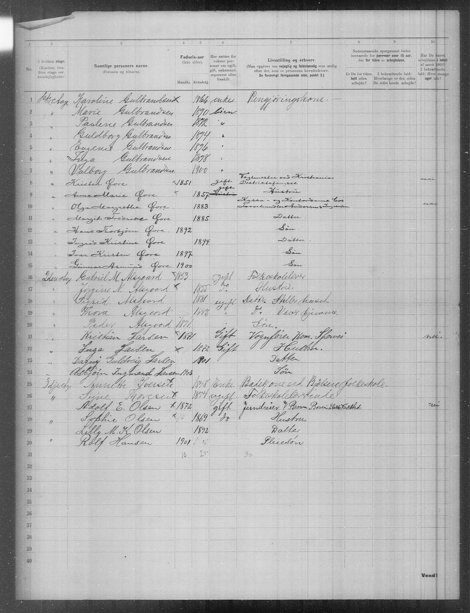 OBA, Municipal Census 1903 for Kristiania, 1903, p. 1400
