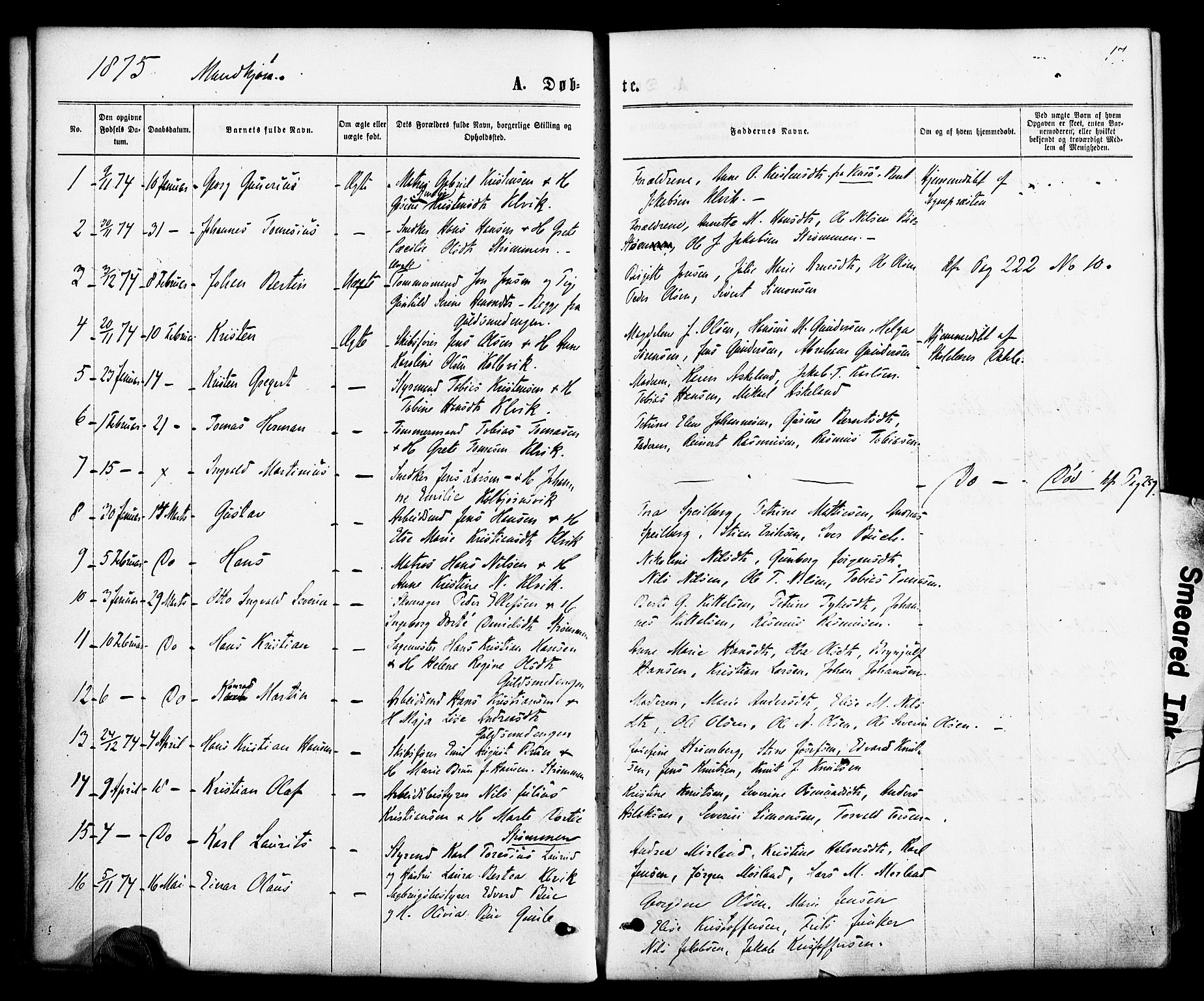Hisøy sokneprestkontor, SAK/1111-0020/F/Fa/L0002: Parish register (official) no. A 2, 1872-1880, p. 17
