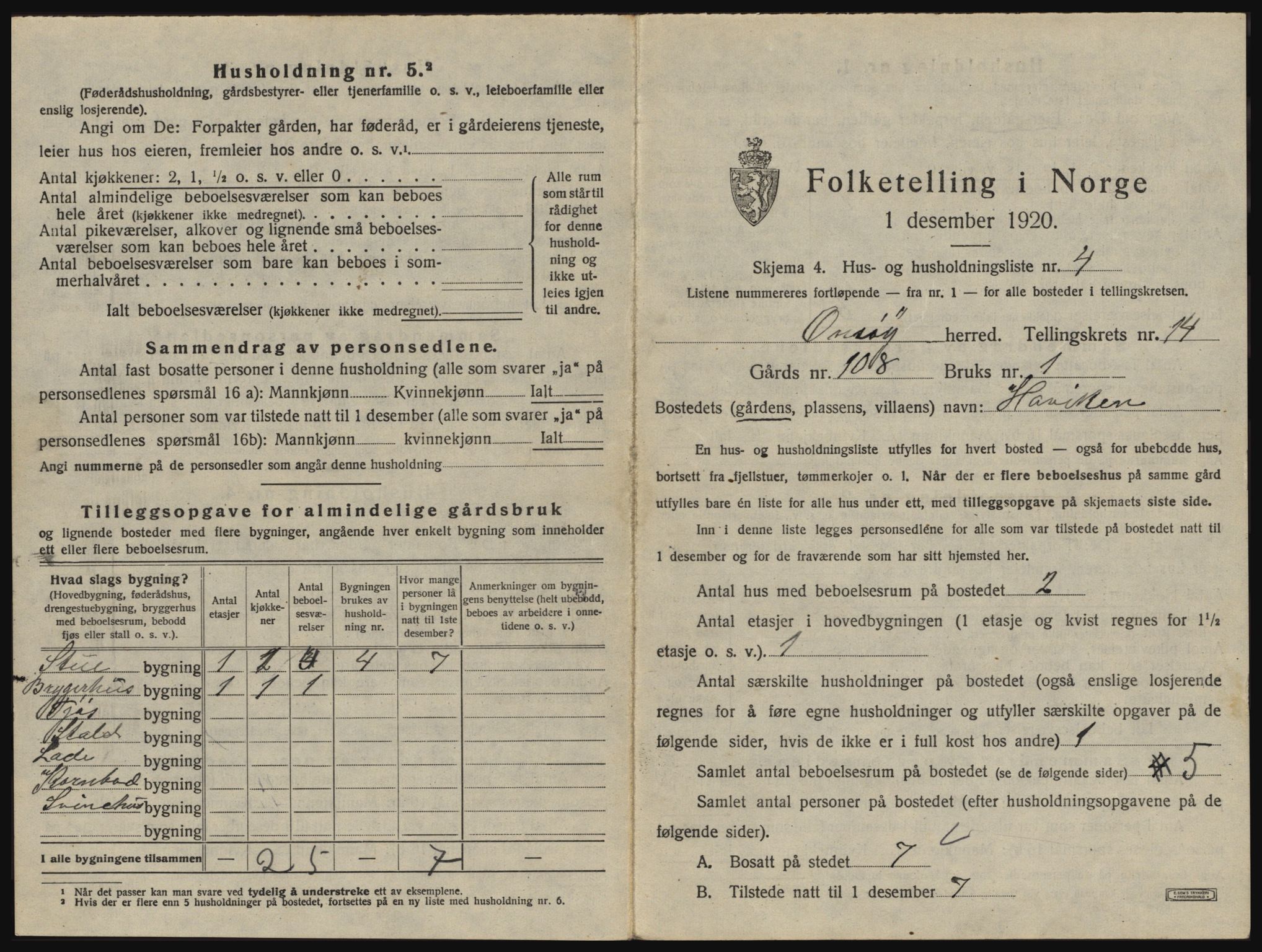 SAO, 1920 census for Onsøy, 1920, p. 2458