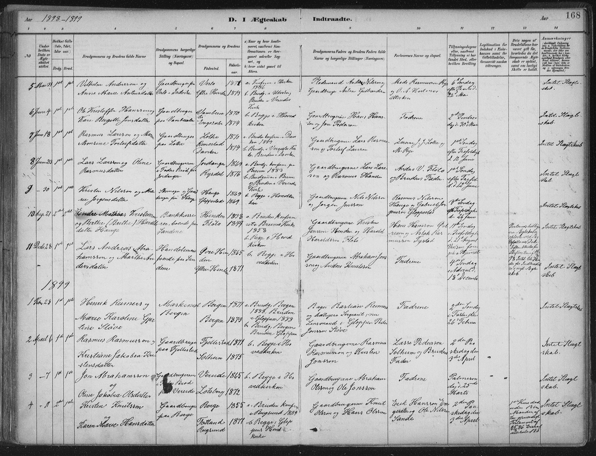 Gloppen sokneprestembete, AV/SAB-A-80101/H/Haa/Haab/L0001: Parish register (official) no. B  1, 1885-1905, p. 168