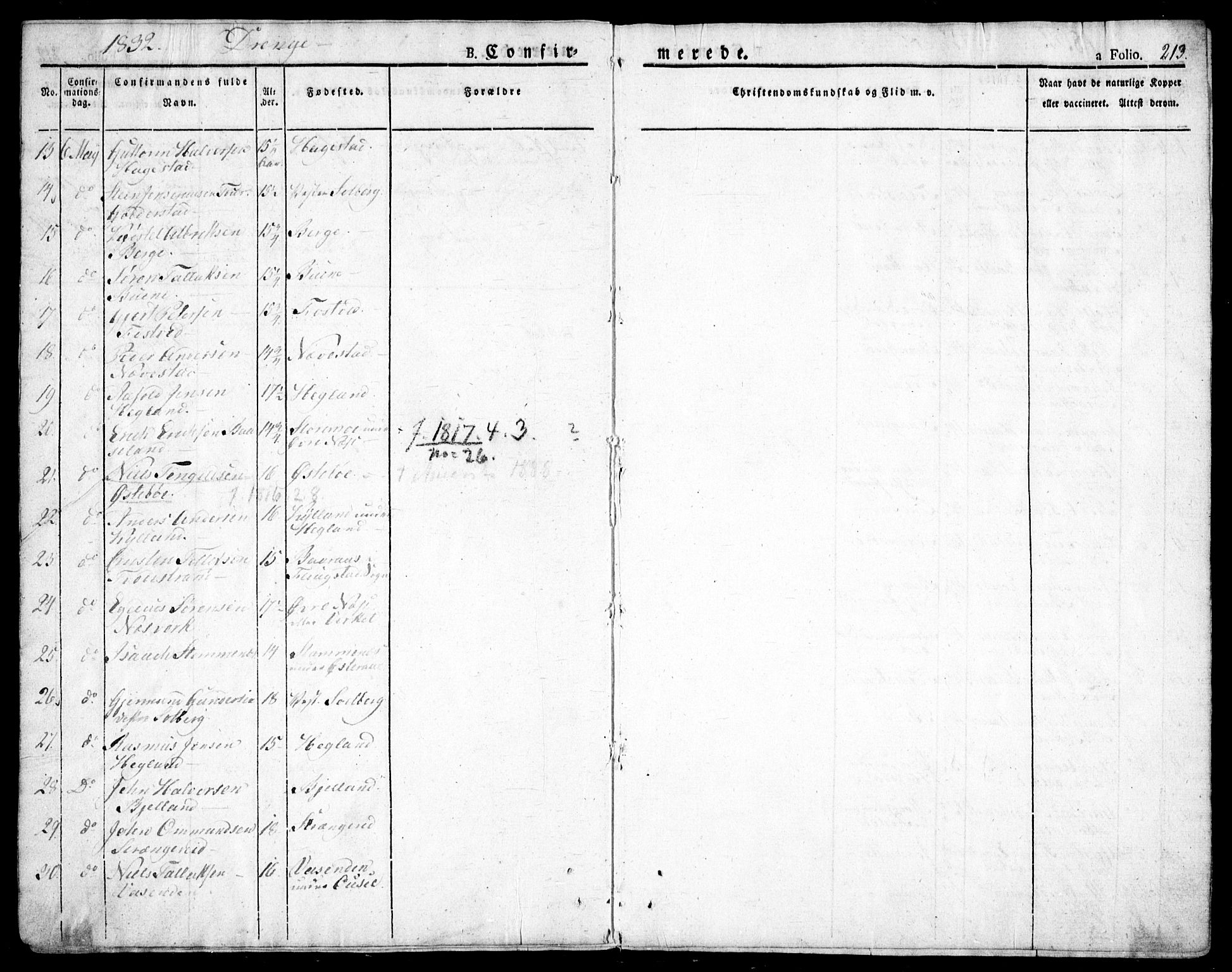 Holt sokneprestkontor, AV/SAK-1111-0021/F/Fa/L0006: Parish register (official) no. A 6, 1820-1835, p. 213