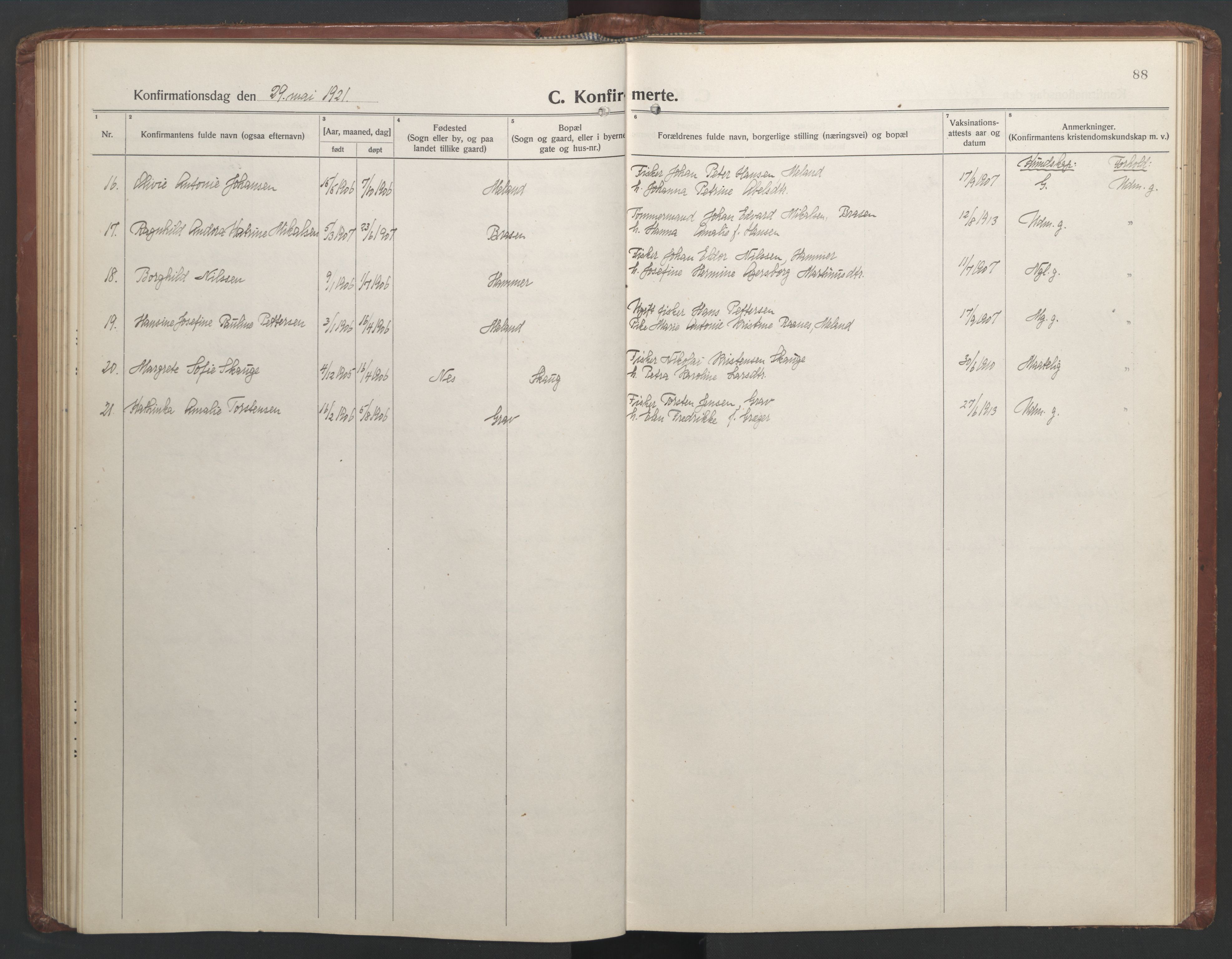 Ministerialprotokoller, klokkerbøker og fødselsregistre - Nordland, AV/SAT-A-1459/808/L0132: Parish register (copy) no. 808C03, 1920-1946, p. 88