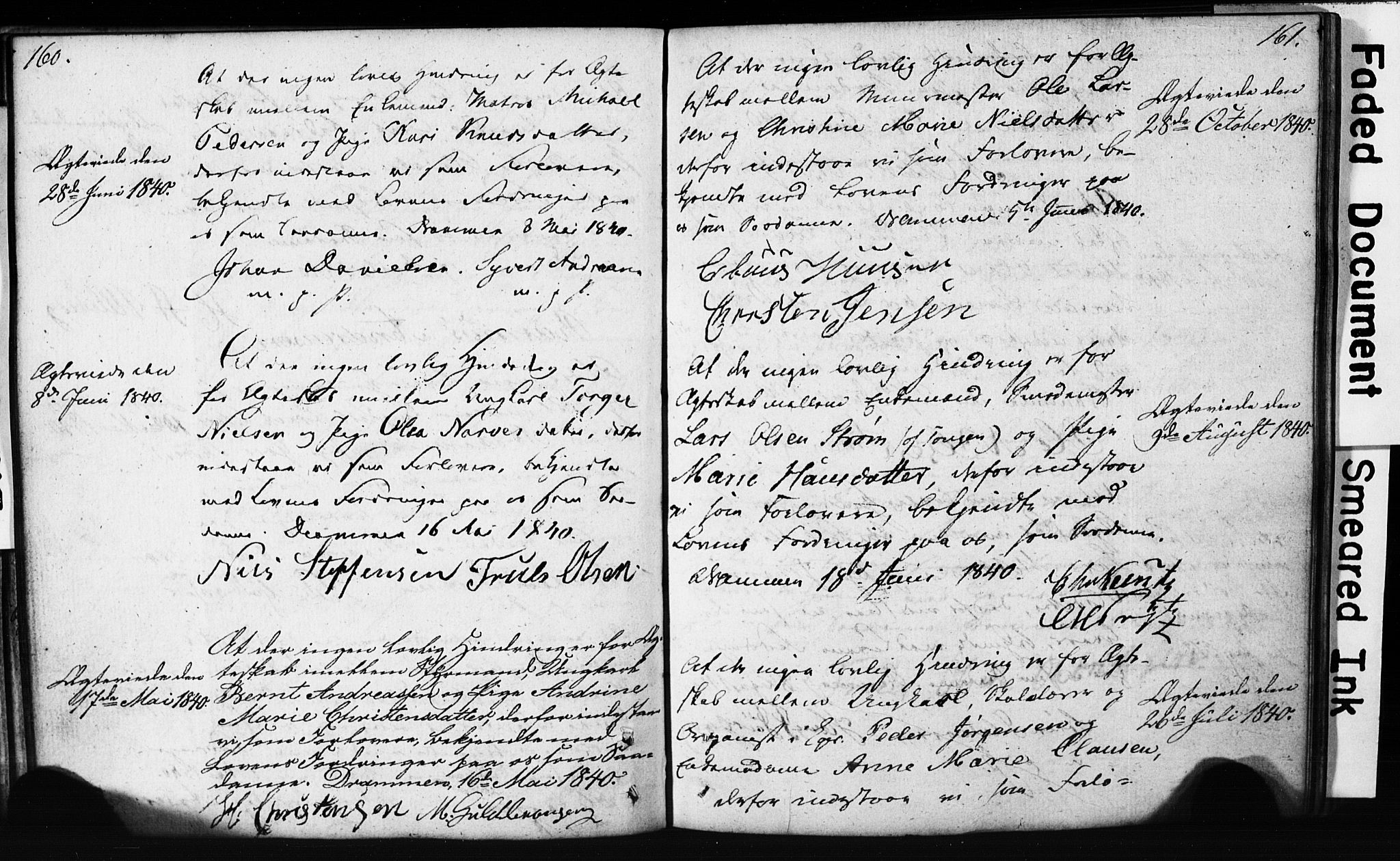 Strømsø kirkebøker, SAKO/A-246/H/Hb/L0002: Best man's statements no. 2, 1815-1857, p. 160-161