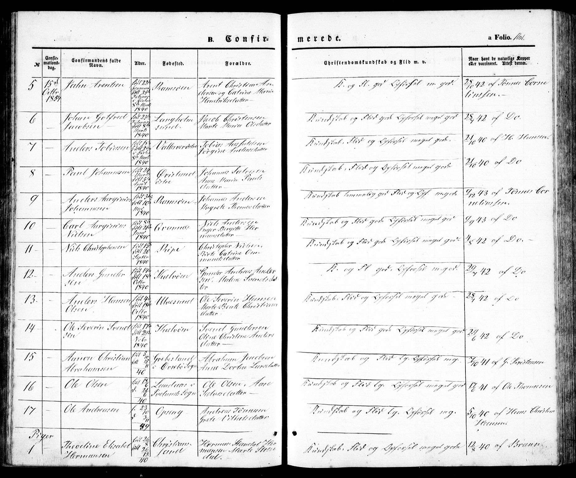 Høvåg sokneprestkontor, SAK/1111-0025/F/Fb/L0002: Parish register (copy) no. B 2, 1847-1869, p. 161