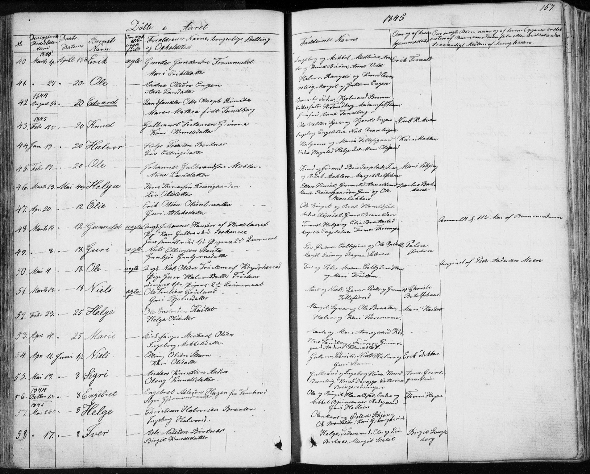 Nes kirkebøker, SAKO/A-236/F/Fa/L0009: Parish register (official) no. 9, 1834-1863, p. 157