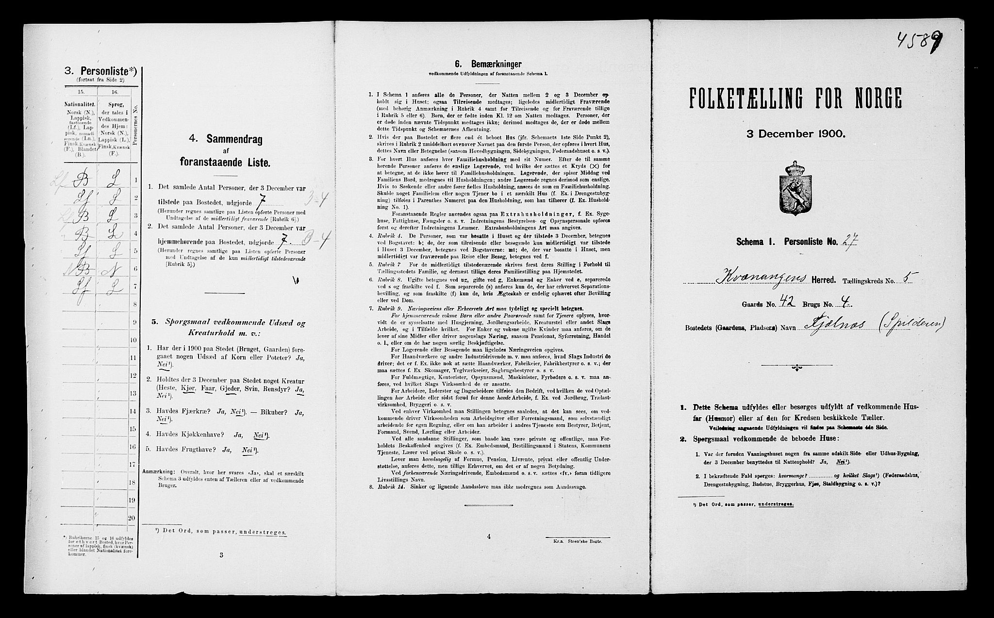 SATØ, 1900 census for Kvænangen, 1900, p. 541