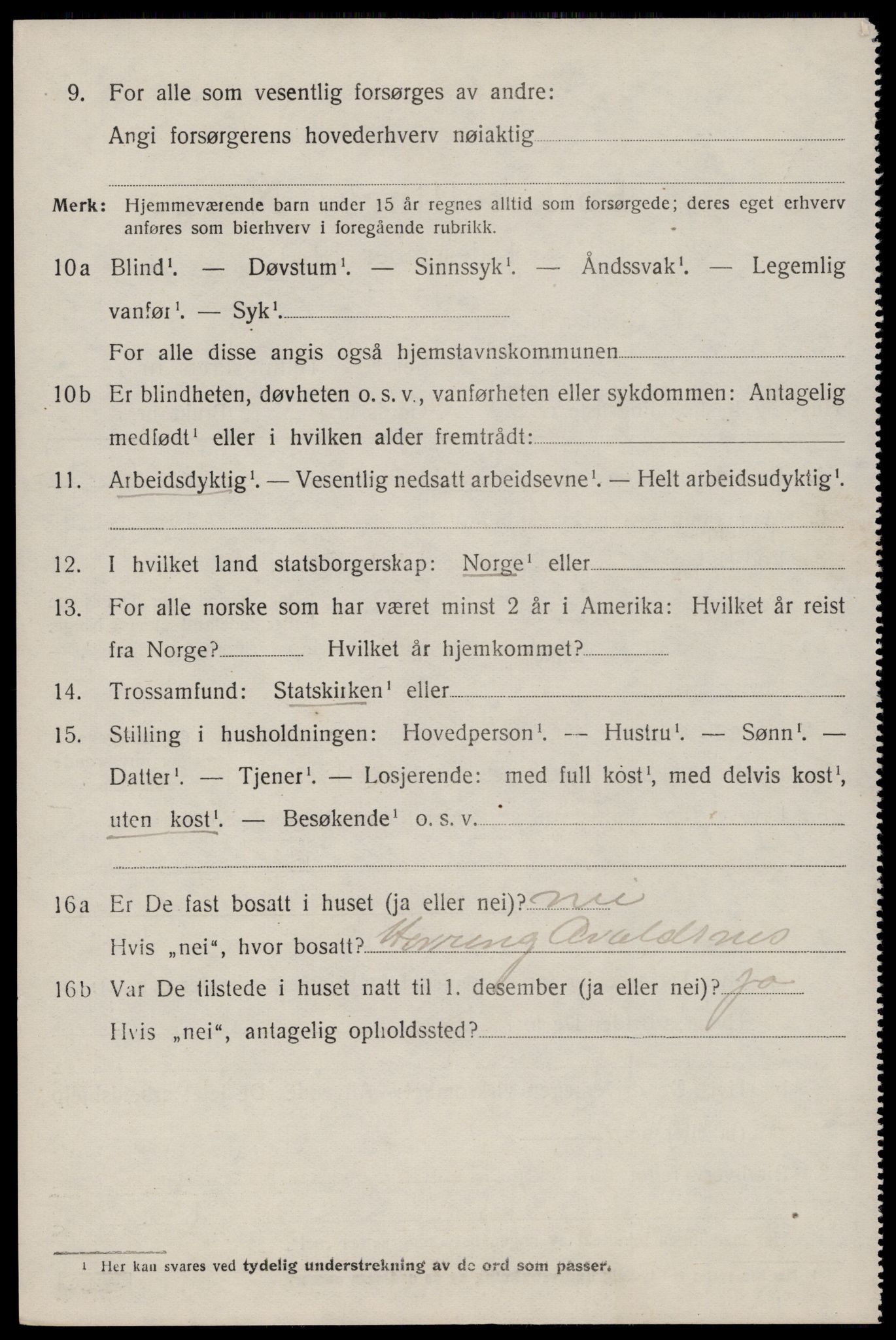 SAST, 1920 census for Nedstrand, 1920, p. 986