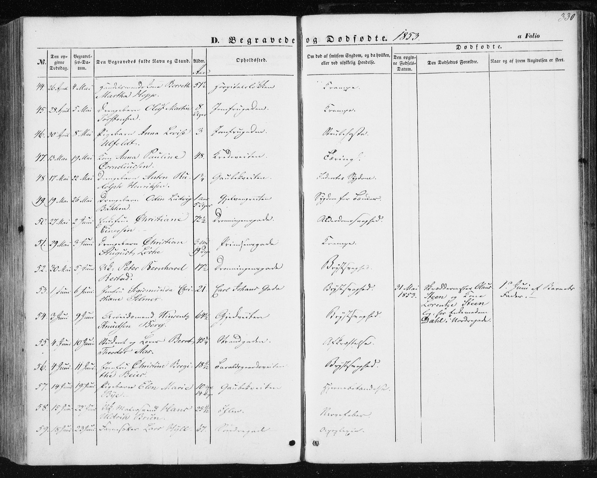 Ministerialprotokoller, klokkerbøker og fødselsregistre - Sør-Trøndelag, AV/SAT-A-1456/602/L0112: Parish register (official) no. 602A10, 1848-1859, p. 330