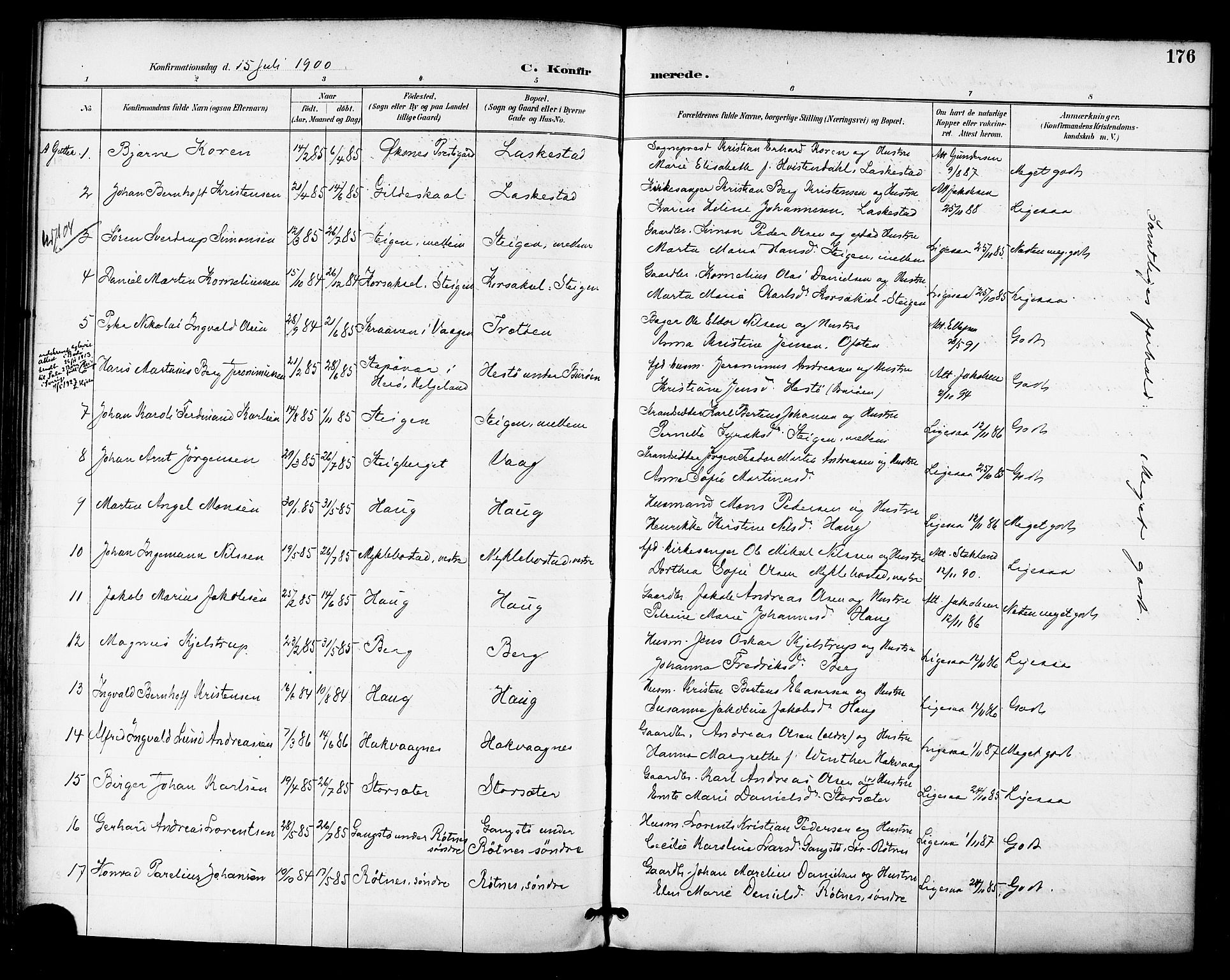 Ministerialprotokoller, klokkerbøker og fødselsregistre - Nordland, AV/SAT-A-1459/855/L0803: Parish register (official) no. 855A11, 1887-1905, p. 176