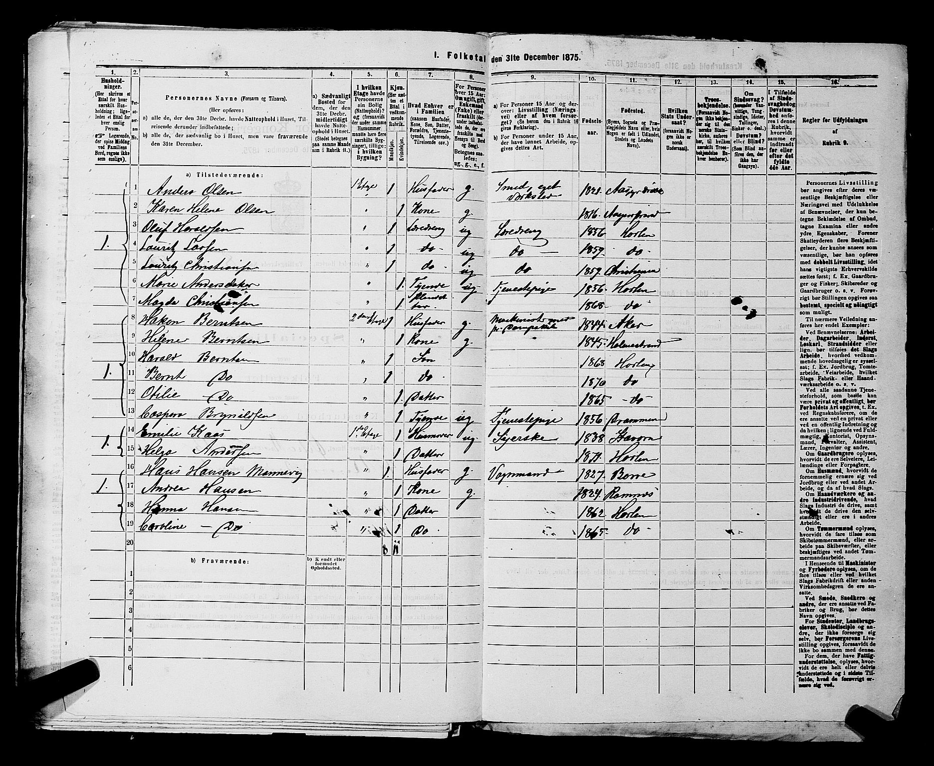 SAKO, 1875 census for 0703P Horten, 1875, p. 805