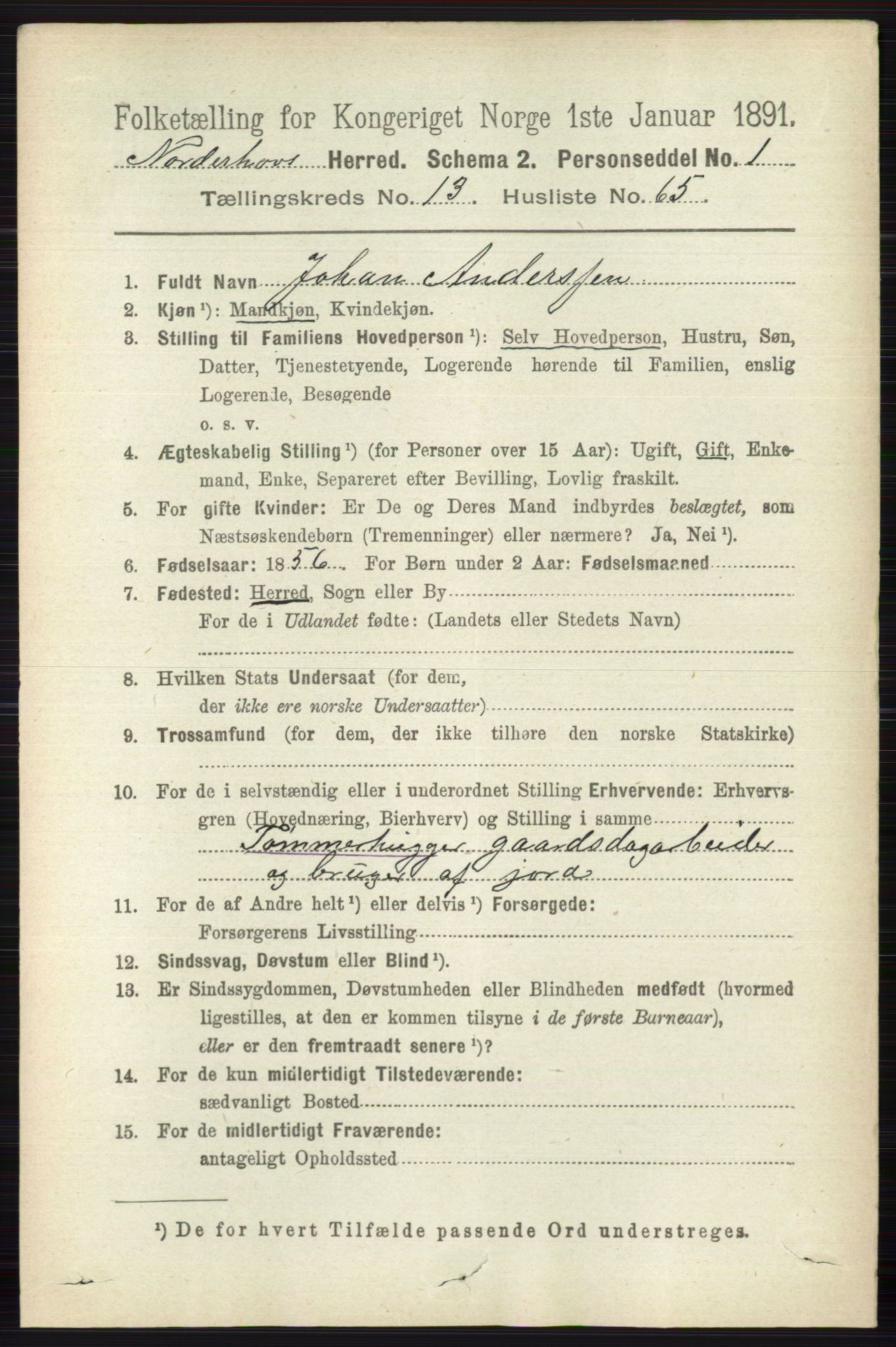 RA, 1891 census for 0613 Norderhov, 1891, p. 9287