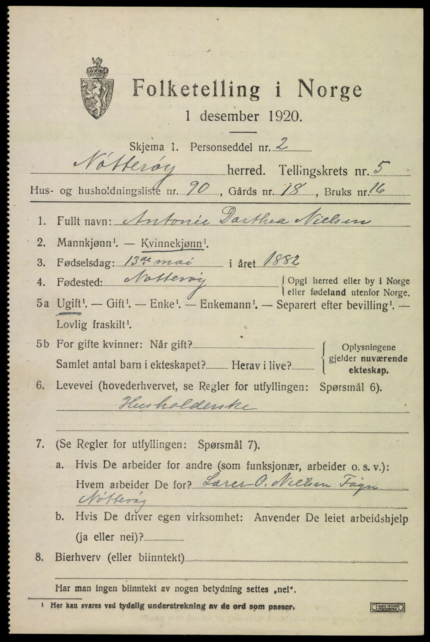 SAKO, 1920 census for Nøtterøy, 1920, p. 8417