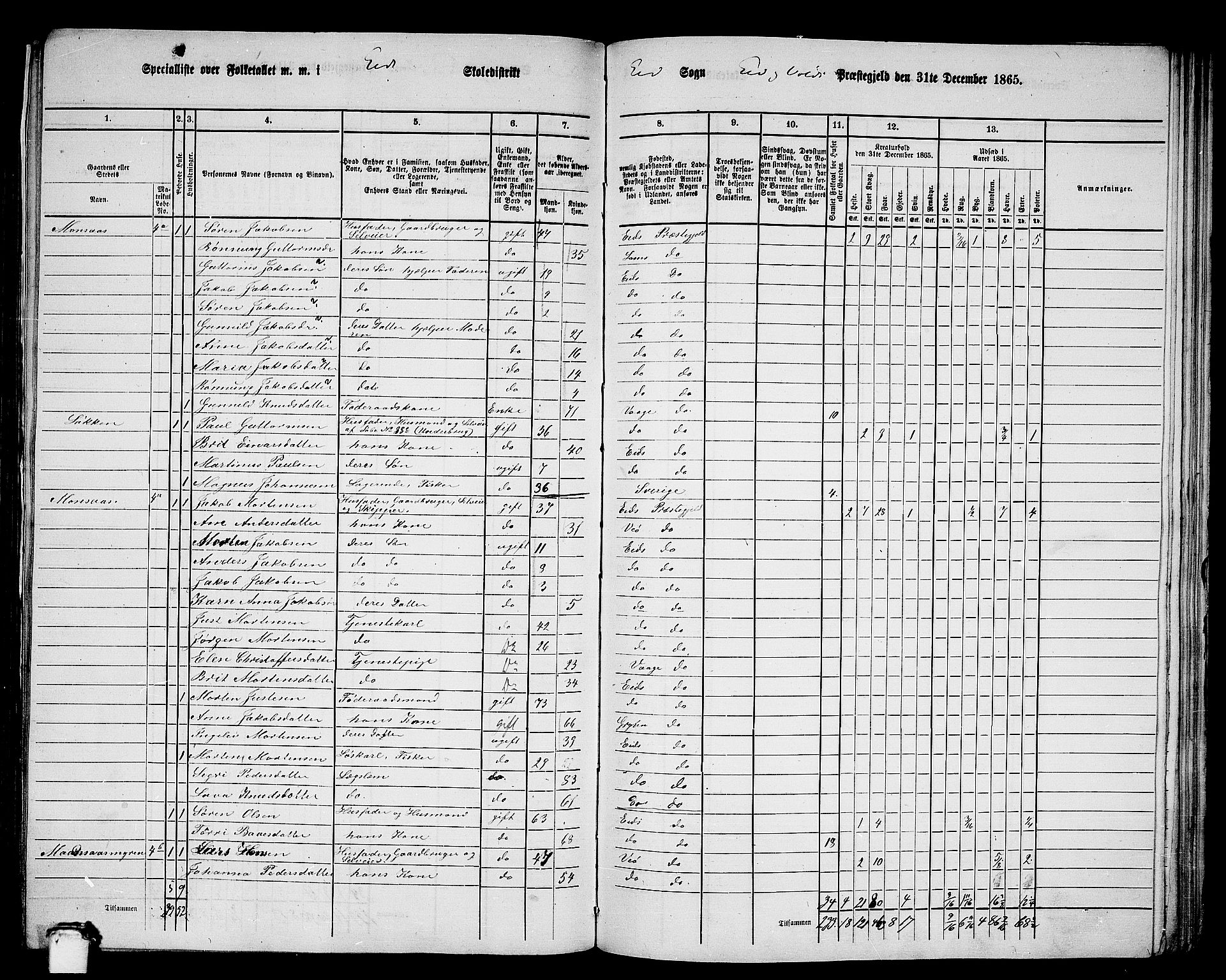 RA, 1865 census for Eid og Vold, 1865, p. 13