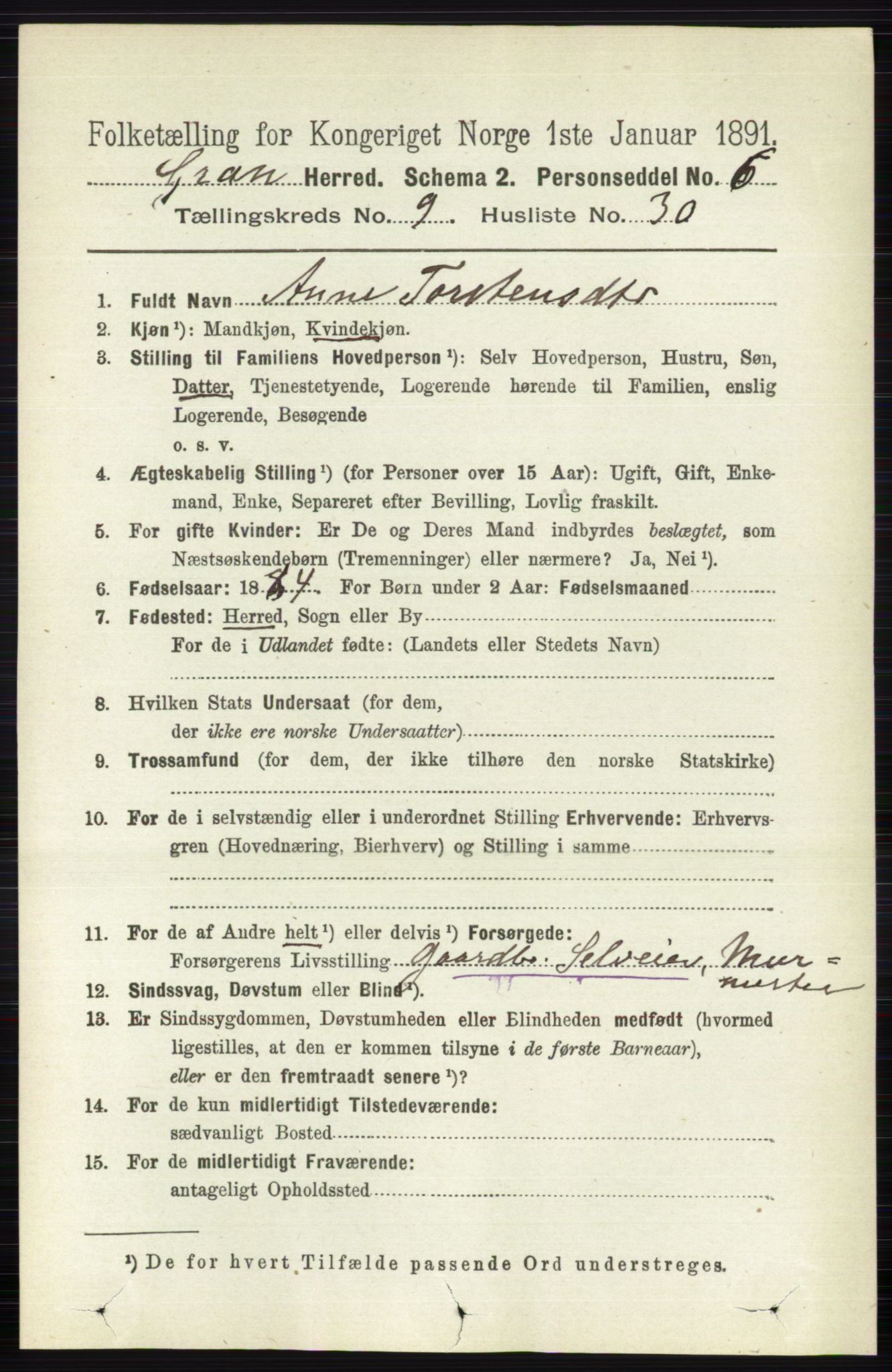 RA, 1891 census for 0534 Gran, 1891, p. 4288