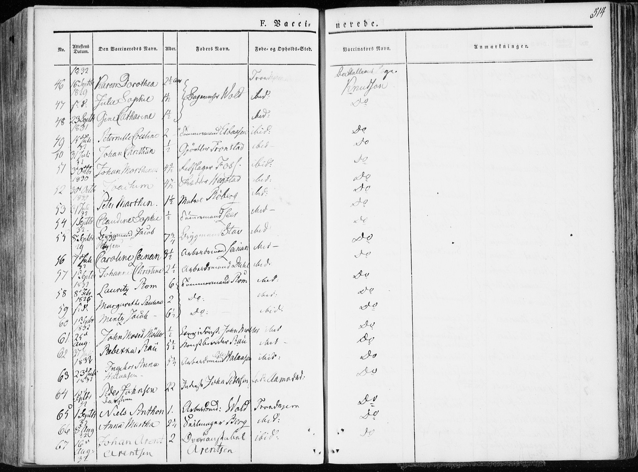 Ministerialprotokoller, klokkerbøker og fødselsregistre - Sør-Trøndelag, AV/SAT-A-1456/601/L0047: Parish register (official) no. 601A15, 1831-1839, p. 514