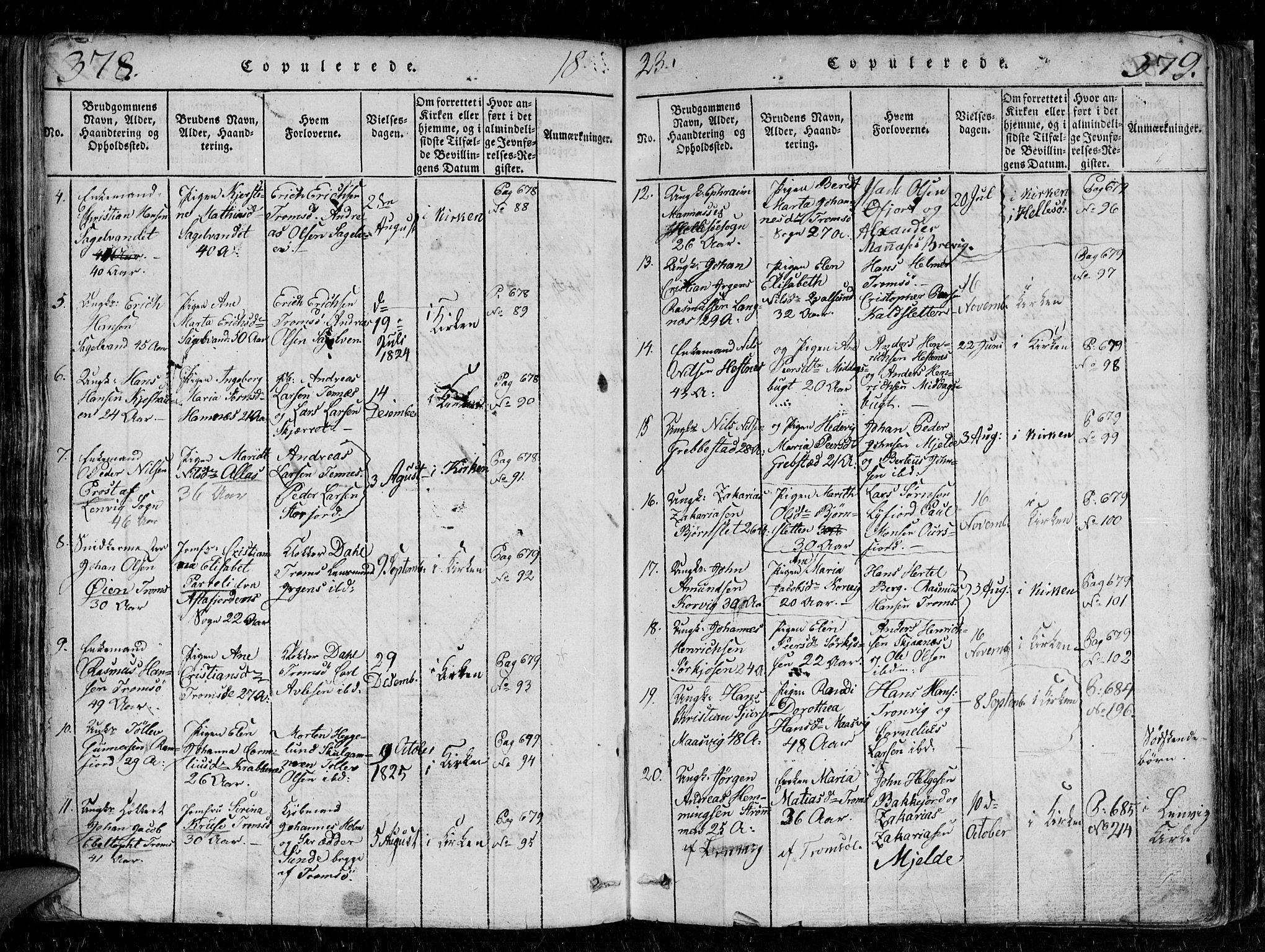 Tromsø sokneprestkontor/stiftsprosti/domprosti, AV/SATØ-S-1343/G/Gb/L0001klokker: Parish register (copy) no. 1, 1821-1833, p. 378-379