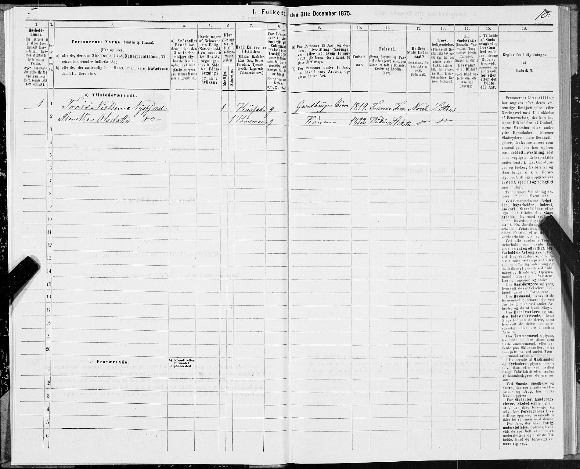 SAT, 1875 census for 1748P Fosnes, 1875, p. 2010