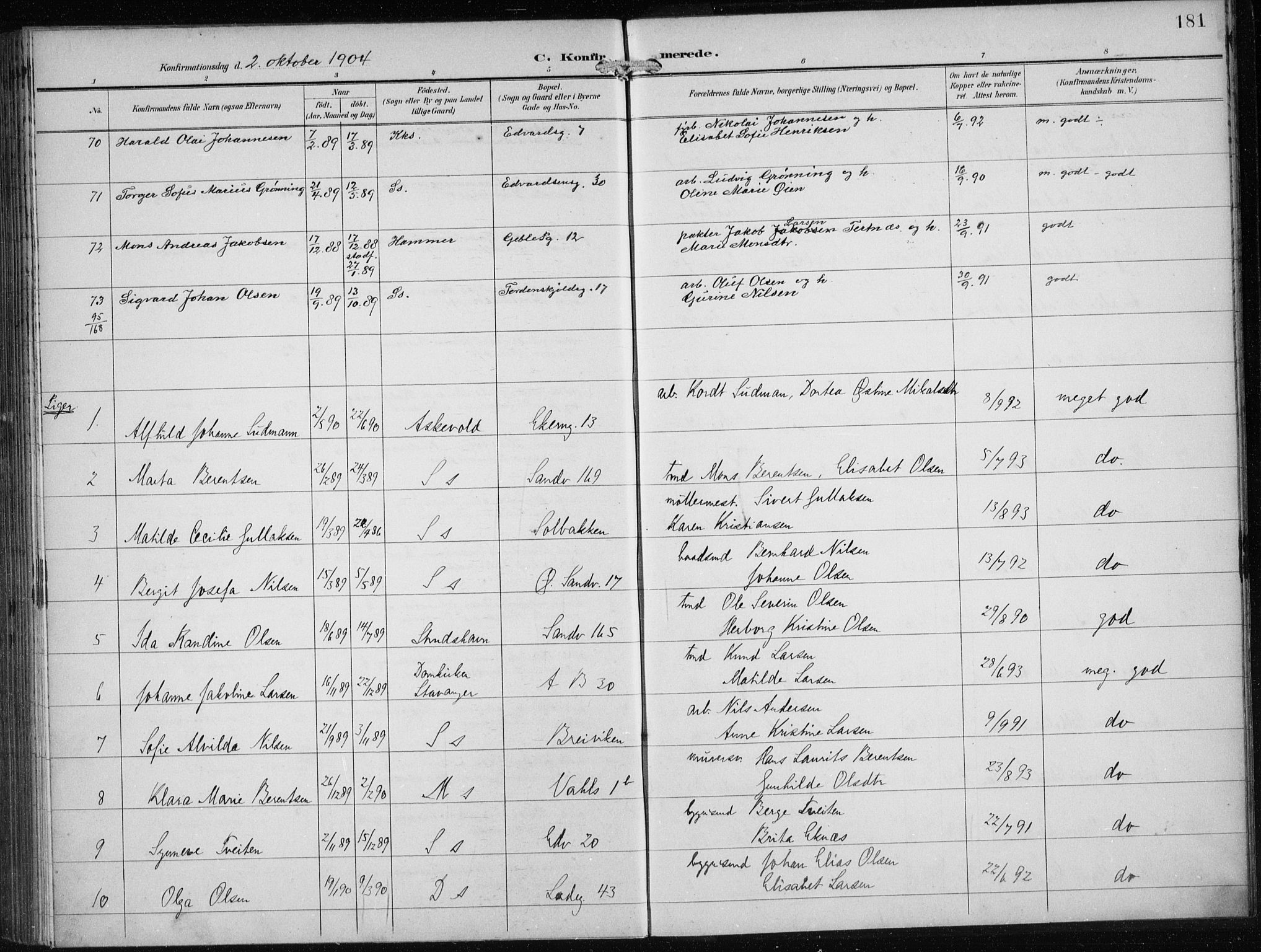 Sandviken Sokneprestembete, AV/SAB-A-77601/H/Ha/L0010: Parish register (official) no. C 1, 1895-1905, p. 181