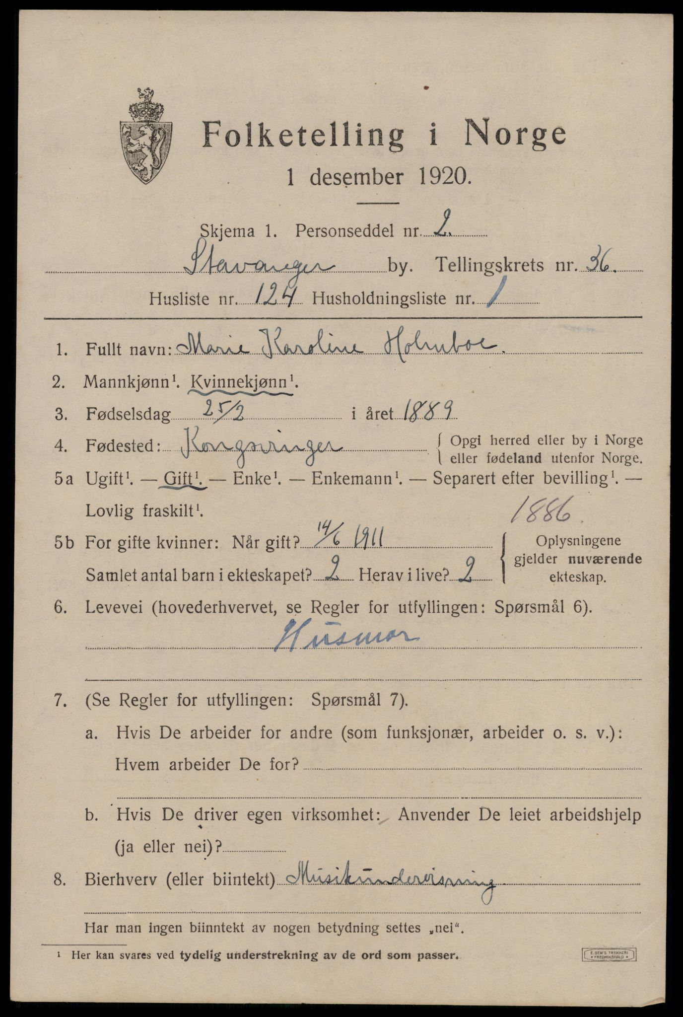 SAST, 1920 census for Stavanger, 1920, p. 97244