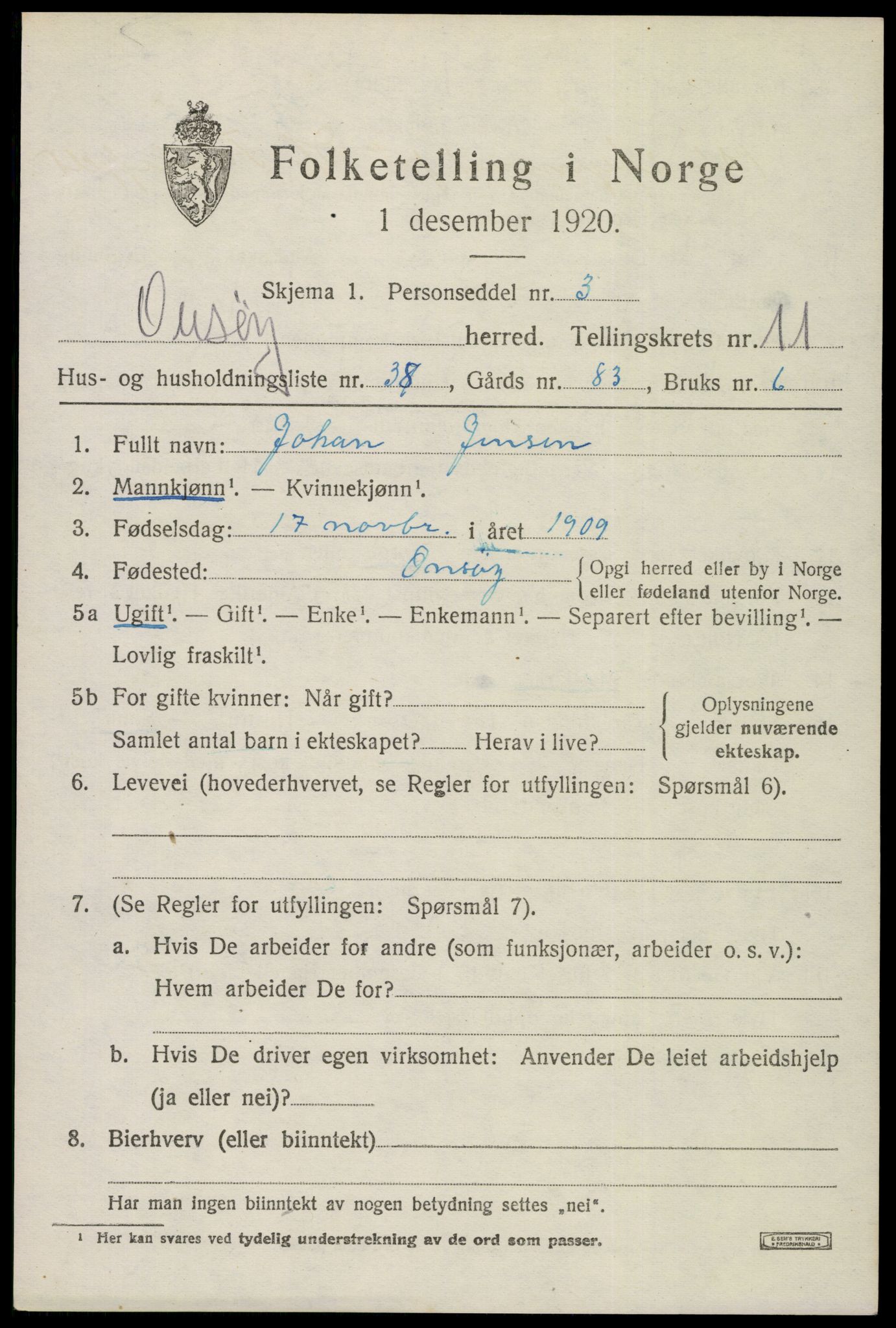 SAO, 1920 census for Onsøy, 1920, p. 14756