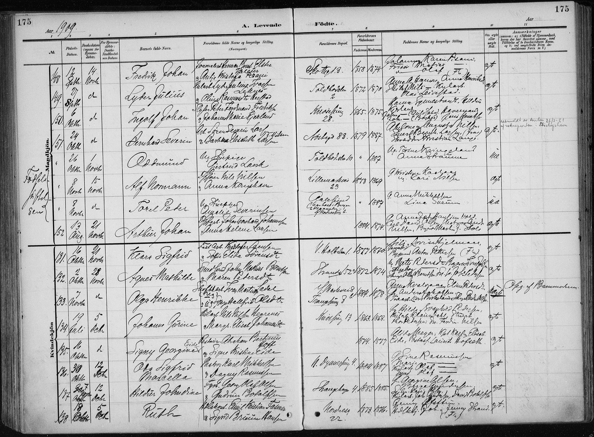 Nykirken Sokneprestembete, AV/SAB-A-77101/H/Haa/L0019: Parish register (official) no. B 7, 1904-1916, p. 175