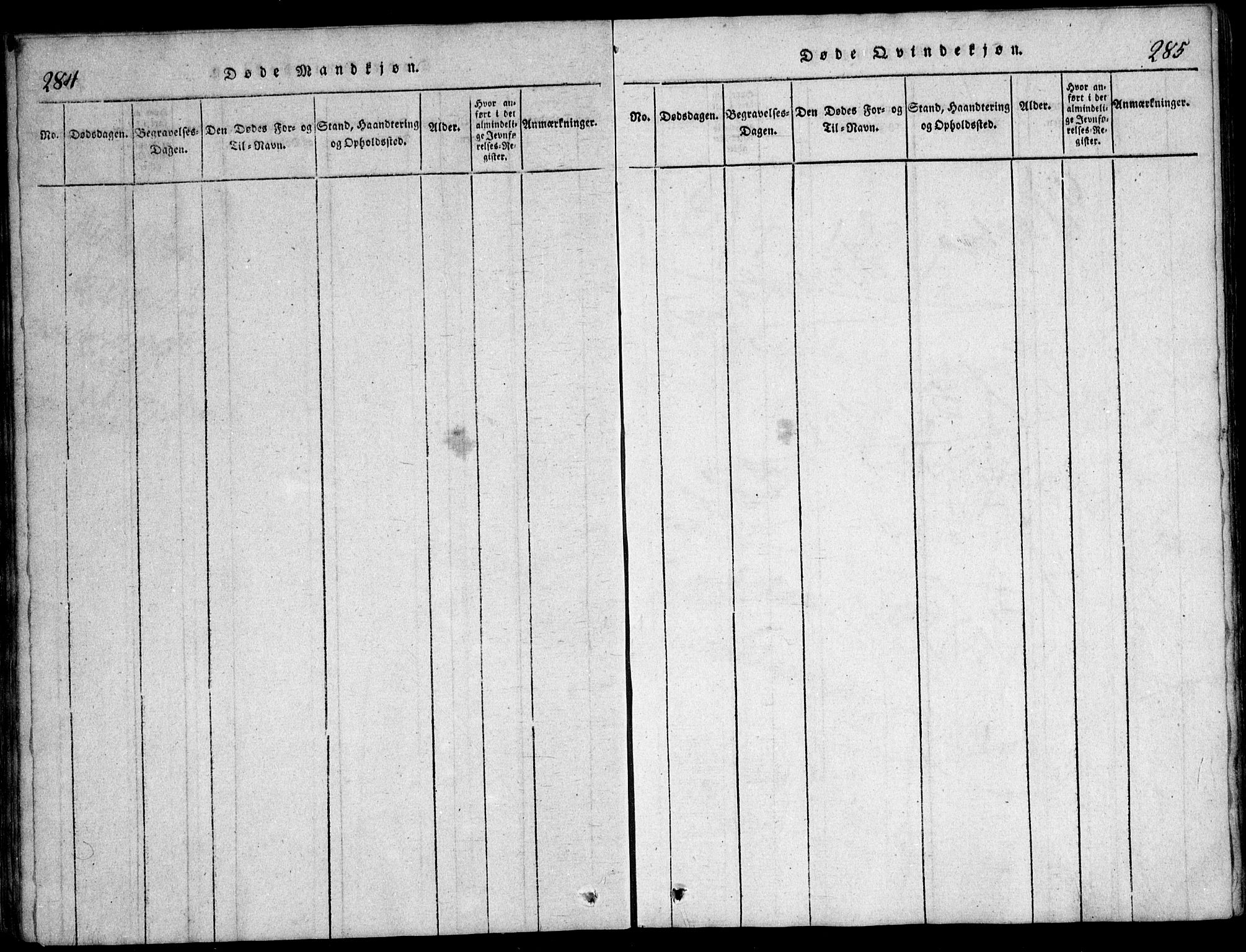 Nesodden prestekontor Kirkebøker, AV/SAO-A-10013/G/Ga/L0001: Parish register (copy) no. I 1, 1814-1847, p. 284-285